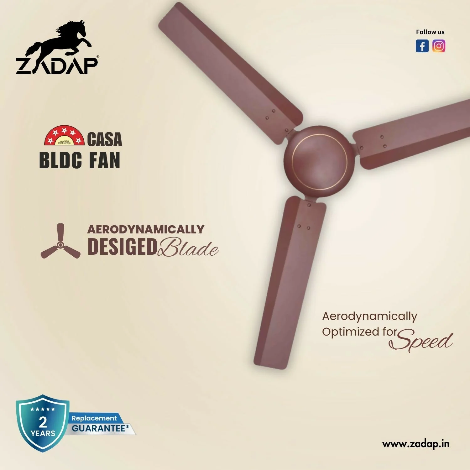 Zadap Casa 1200mm 5-Star BLDC High Speed Fan (Matt Brown) - Image 5