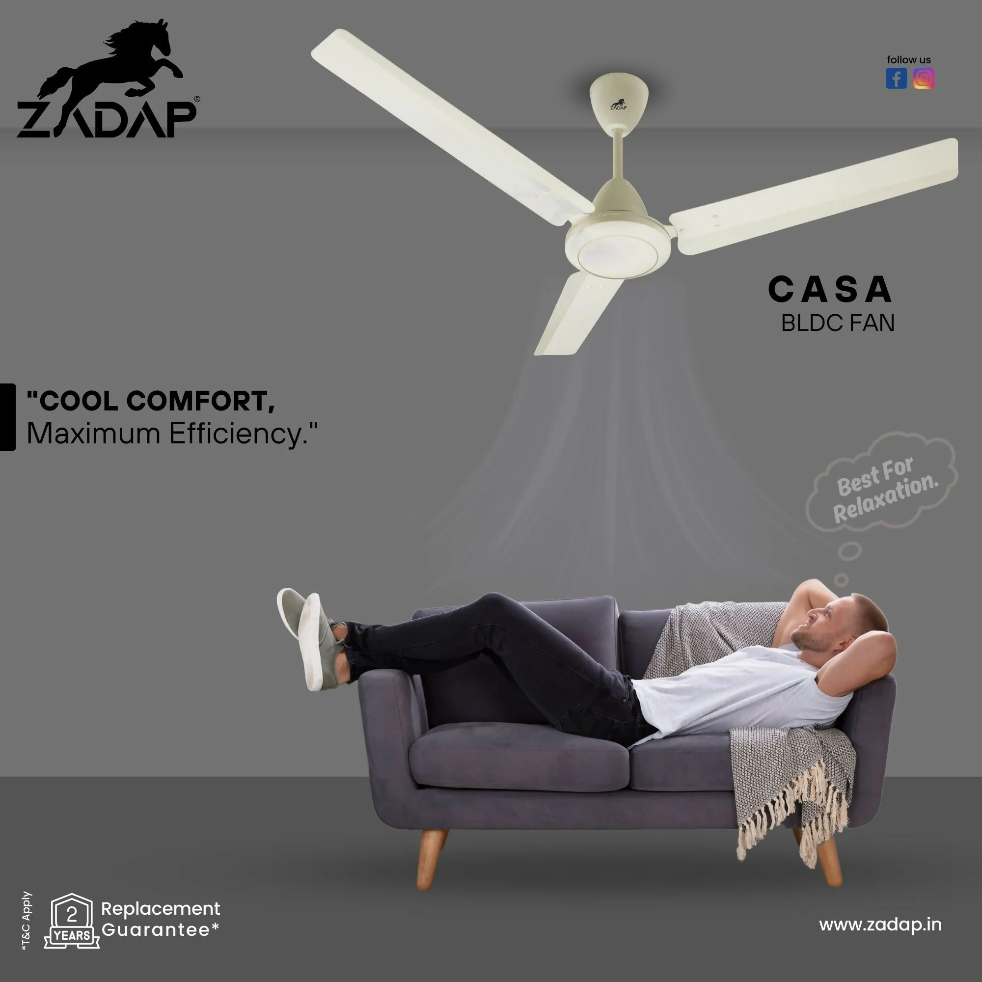 Zadap Casa 1200mm 5-Star BLDC High Speed Fan(Ivory) - Image 2