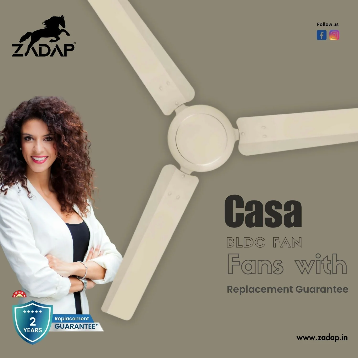 Zadap Casa 1200mm 5-Star BLDC High Speed Fan(Ivory) - Image 3