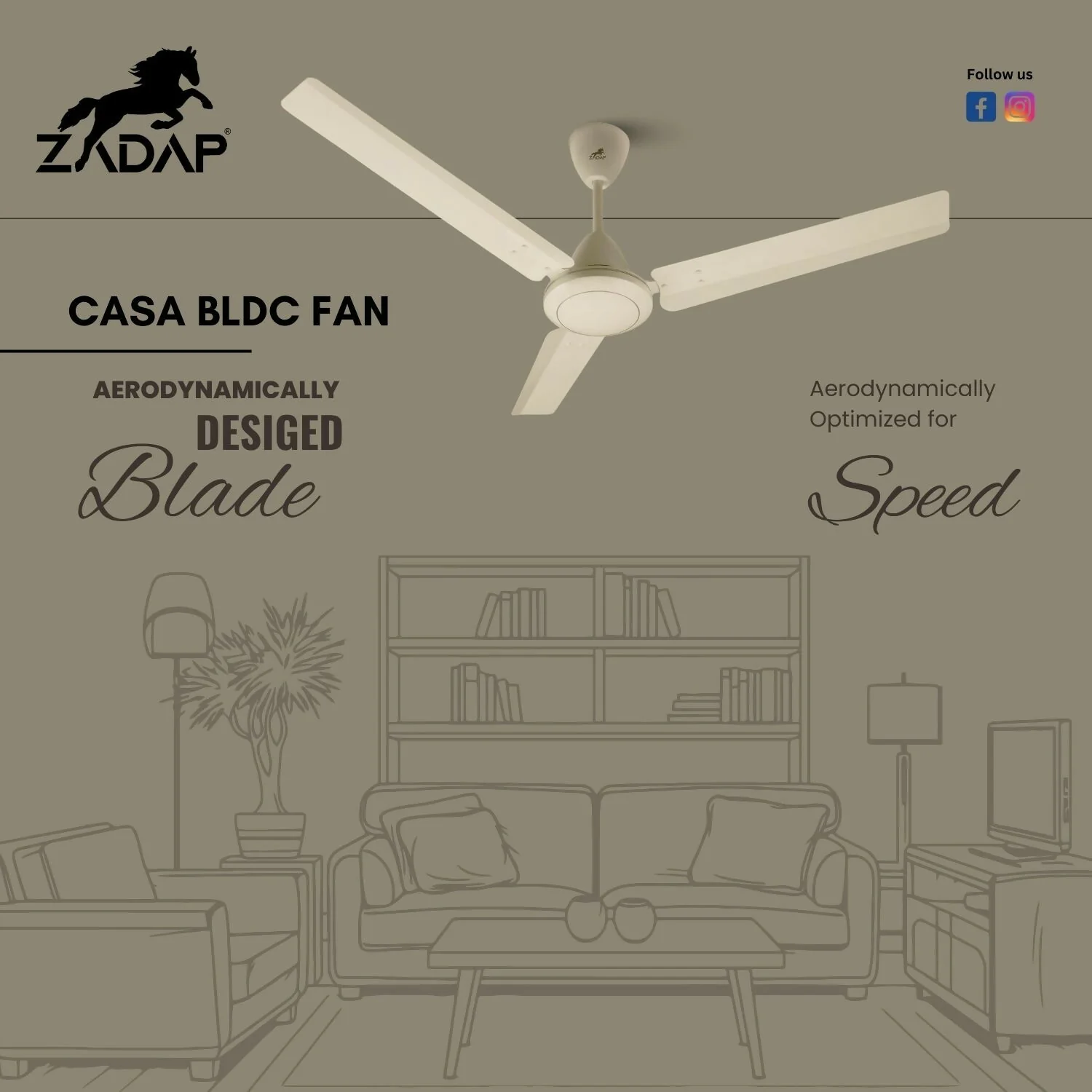 Zadap Casa 1200mm 5-Star BLDC High Speed Fan(Ivory) - Image 6