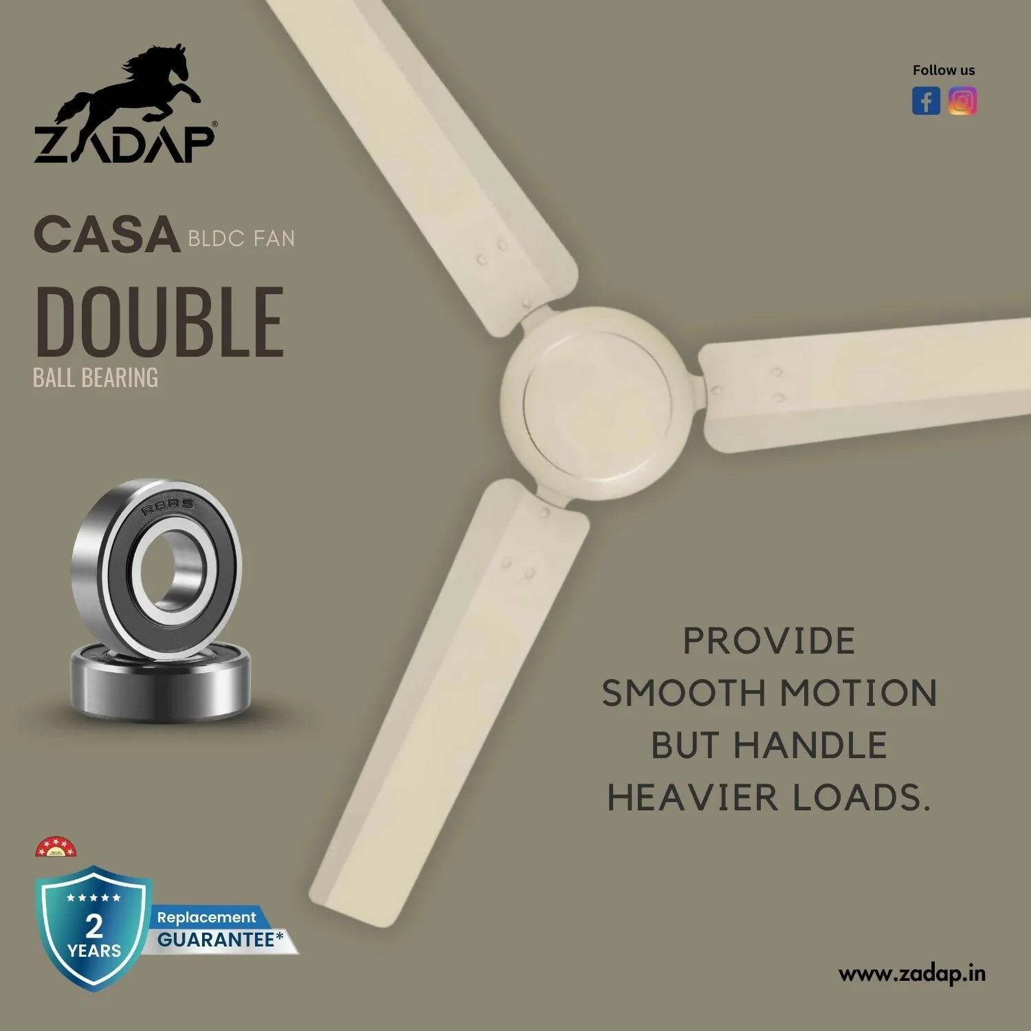 Zadap Casa 1200mm 5-Star BLDC High Speed Fan(Ivory) - Image 7