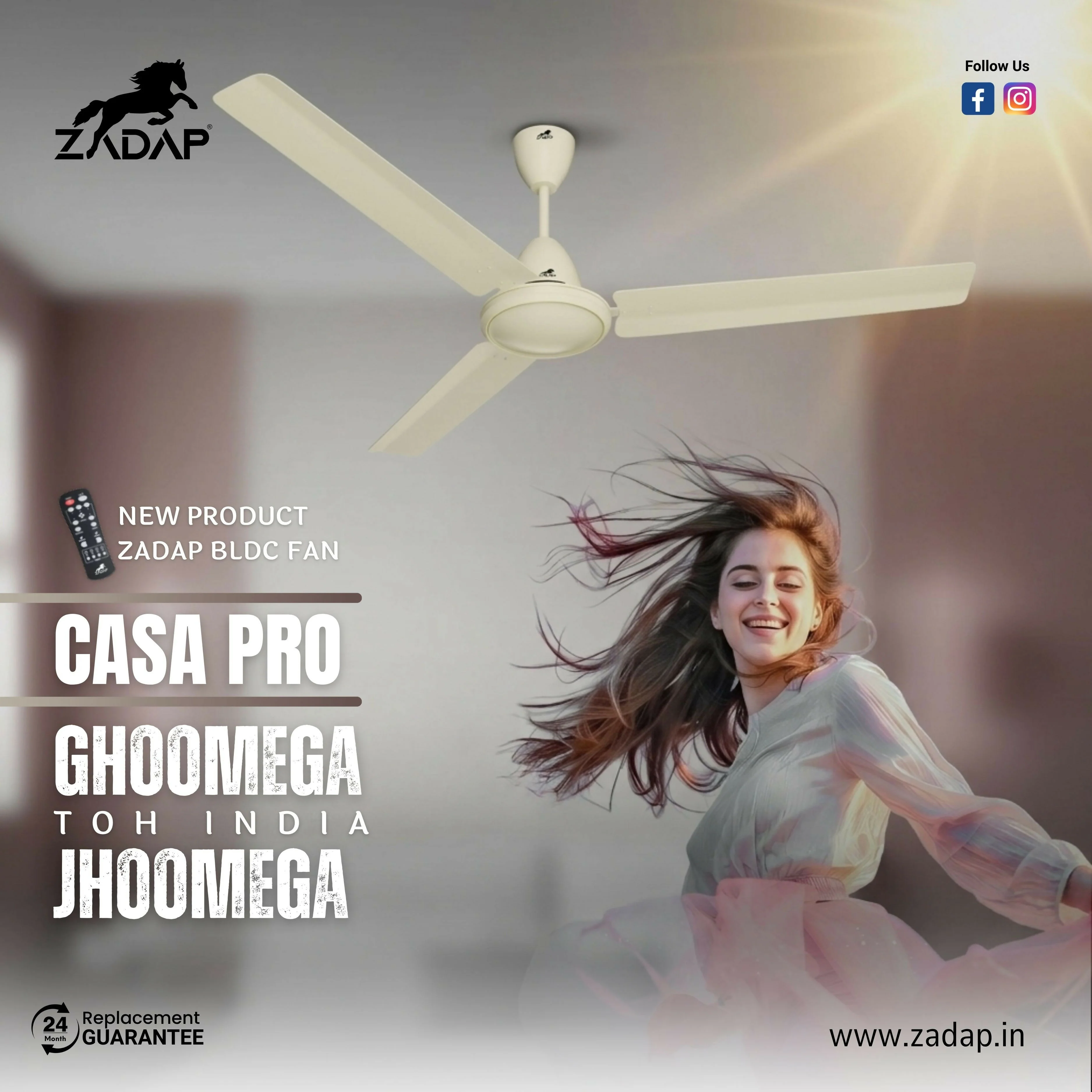 ZADAP CASA-Pro 1200mm BLDC Ceiling Fan with Remote | 28W Energy Saving | High Speed 390 RPM (Ivory) - Image 8