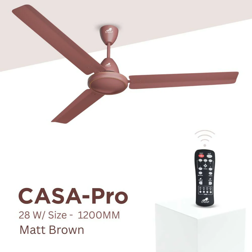 ZADAP CASA-Pro 1200mm BLDC Ceiling Fan with Remote | 28W Energy Saving | High Speed 390 RPM (Matt Brown) - Image 3