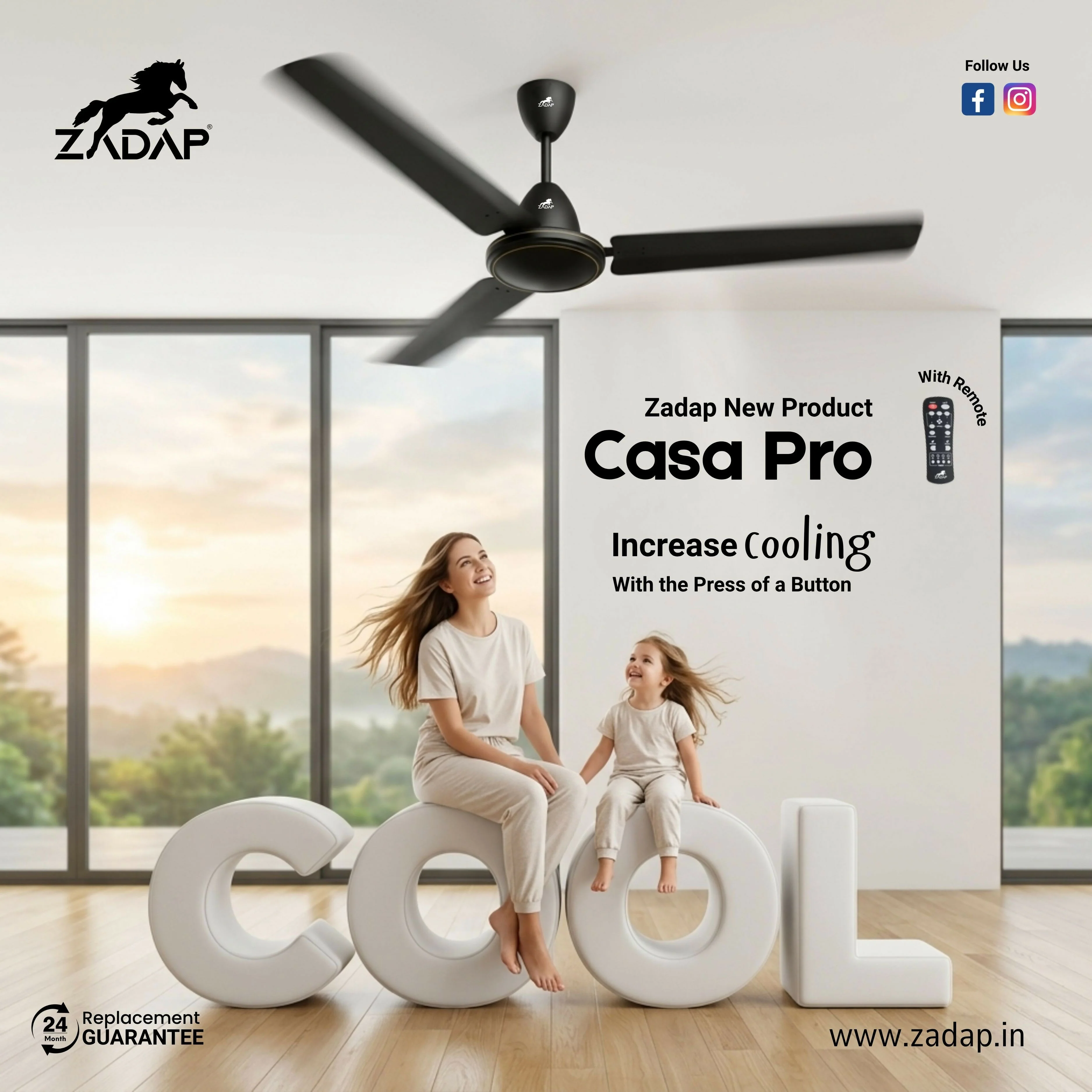 ZADAP CASA-Pro 1200mm BLDC Ceiling Fan with Remote | 28W Energy Saving | High Speed 390 RPM (Smoke Brown) - Image 2