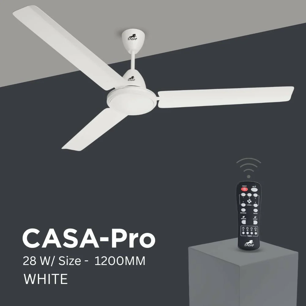 ZADAP CASA-Pro 1200mm BLDC Ceiling Fan with Remote | 28W Energy Saving | High Speed 390 RPM (White) - Image 3