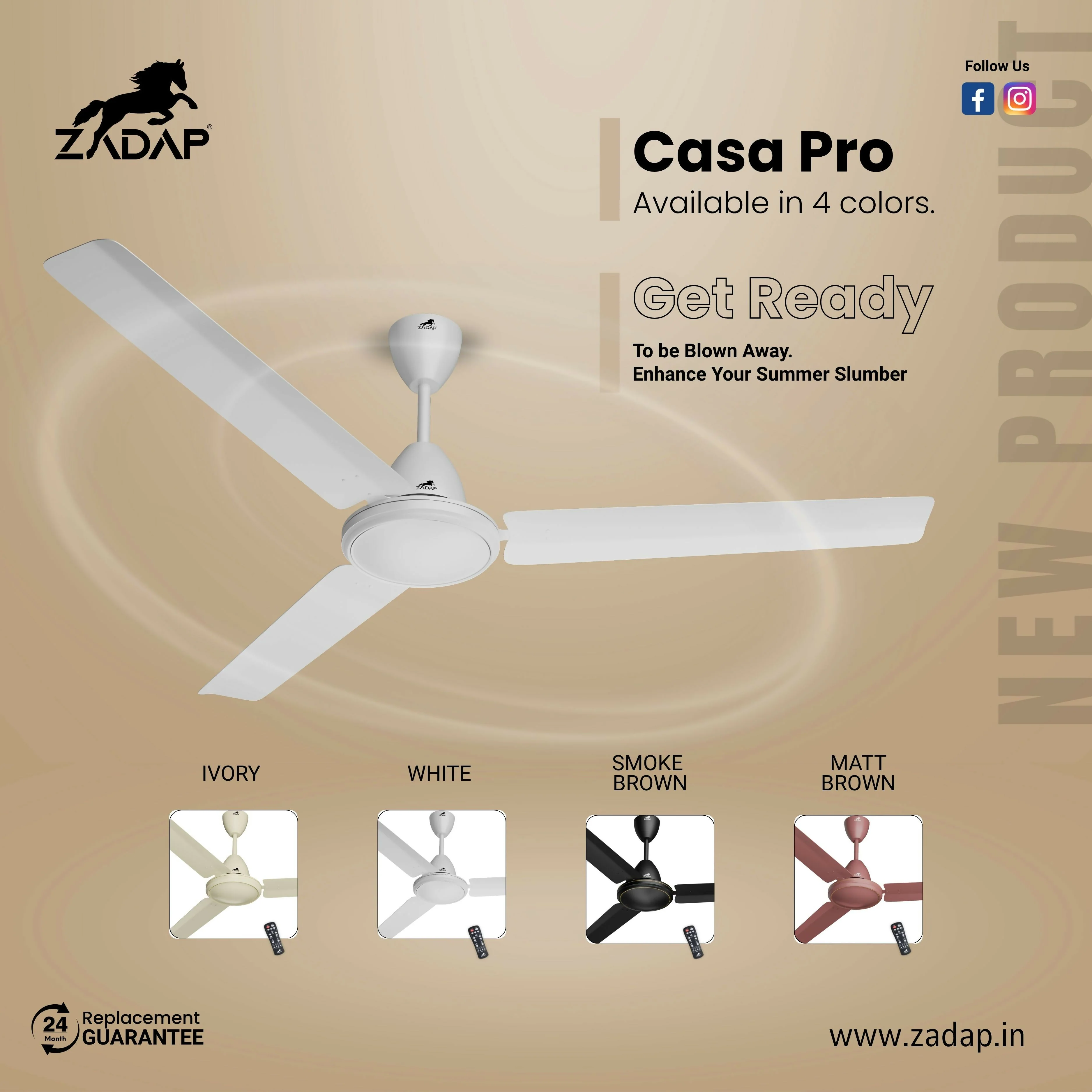 ZADAP CASA-Pro 1200mm BLDC Ceiling Fan with Remote | 28W Energy Saving | High Speed 390 RPM (White) - Image 8