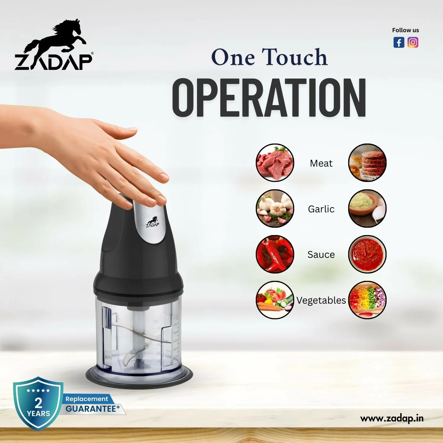 ZADAP Electric Chopper 250W | 850ML Food Processor & Vegetable Chopper with Stainless Steel Blades - Image 2