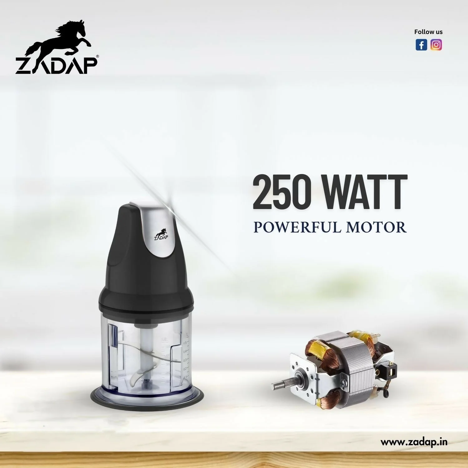 ZADAP Electric Chopper 250W | 850ML Food Processor & Vegetable Chopper with Stainless Steel Blades - Image 3