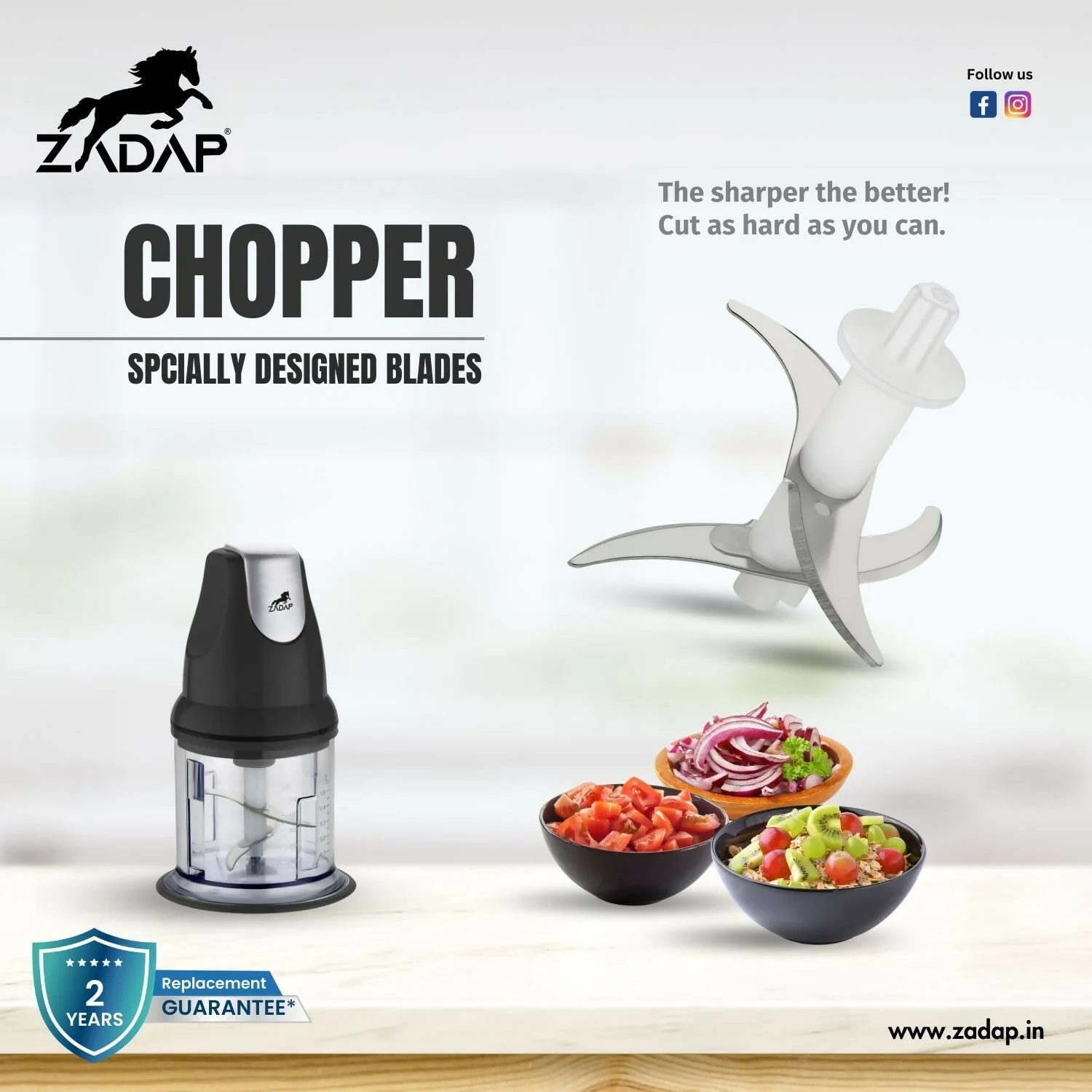 ZADAP Electric Chopper 250W | 850ML Food Processor & Vegetable Chopper with Stainless Steel Blades - Image 5