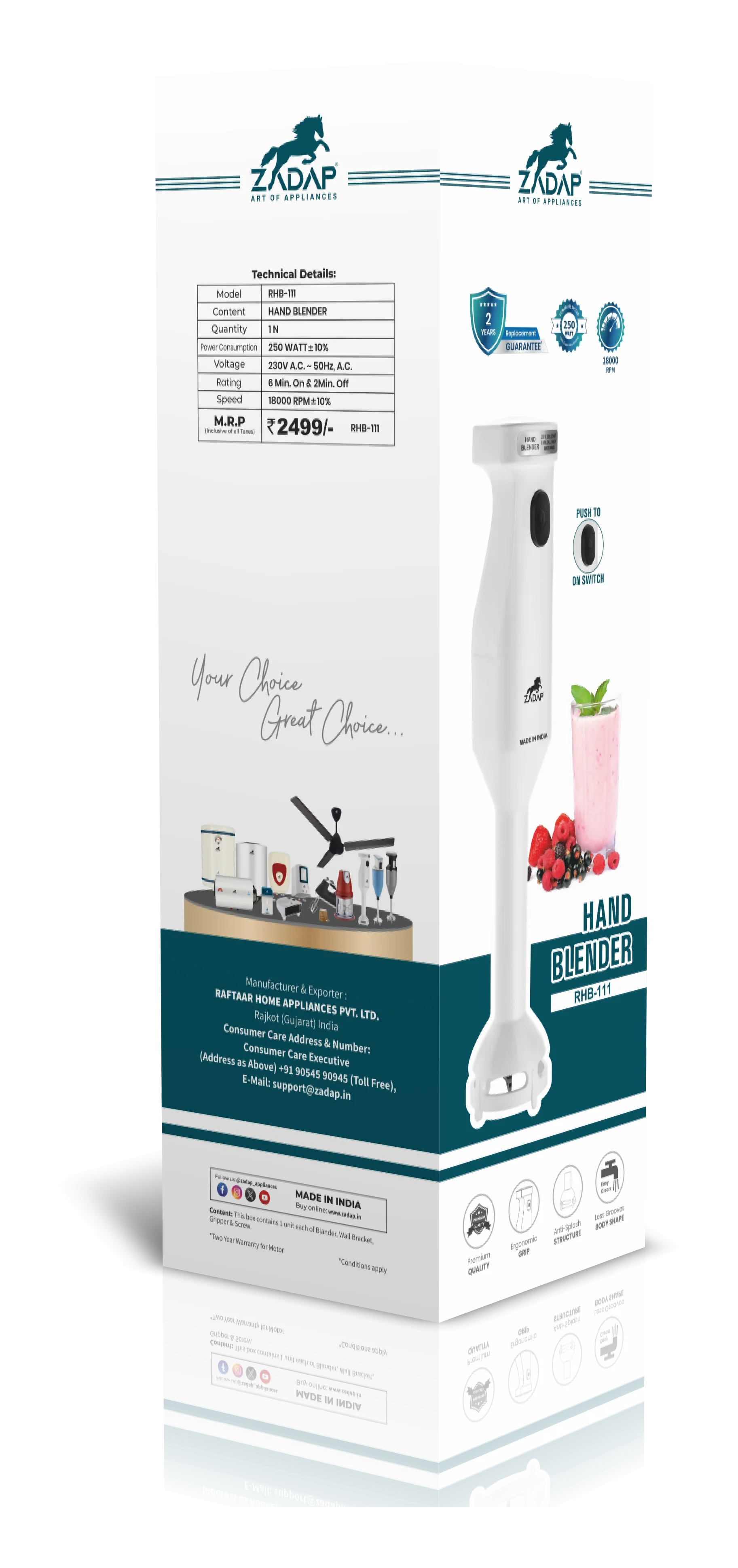ZADAP RHB-111 250W Hand Blender | Hot & Cold Blending - Image 5