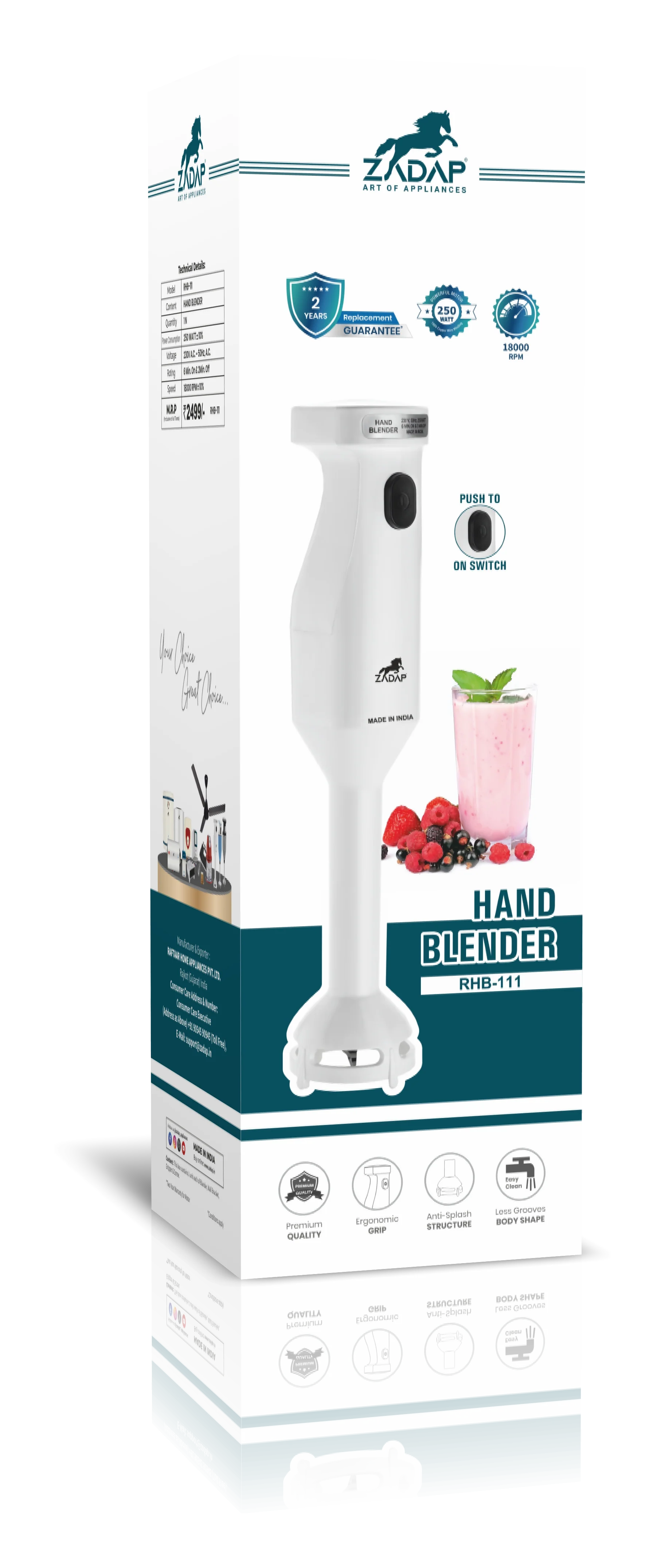 ZADAP RHB-111 250W Hand Blender | Hot & Cold Blending - Image 6