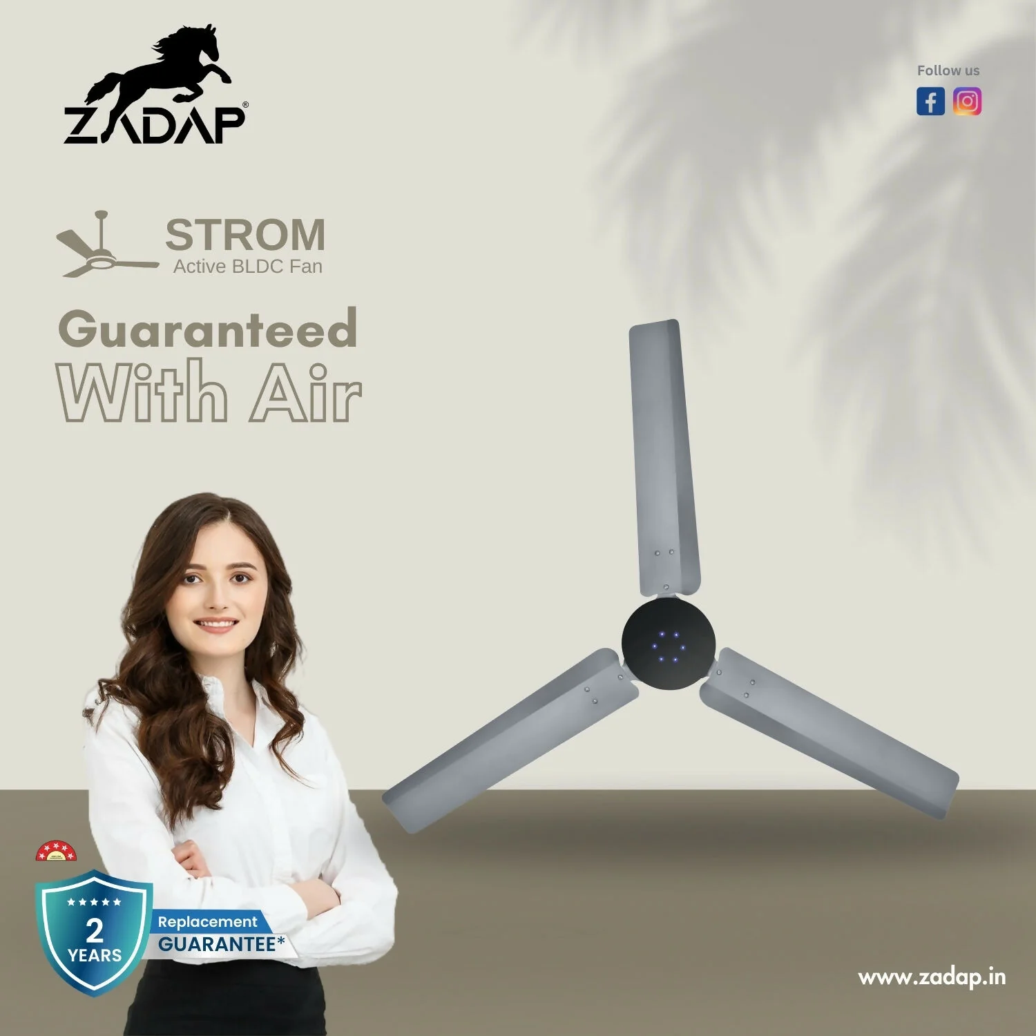 Zadap STROM 1200mm High Speed BLDC Ceiling Fan with Remote(Gray) - Image 2