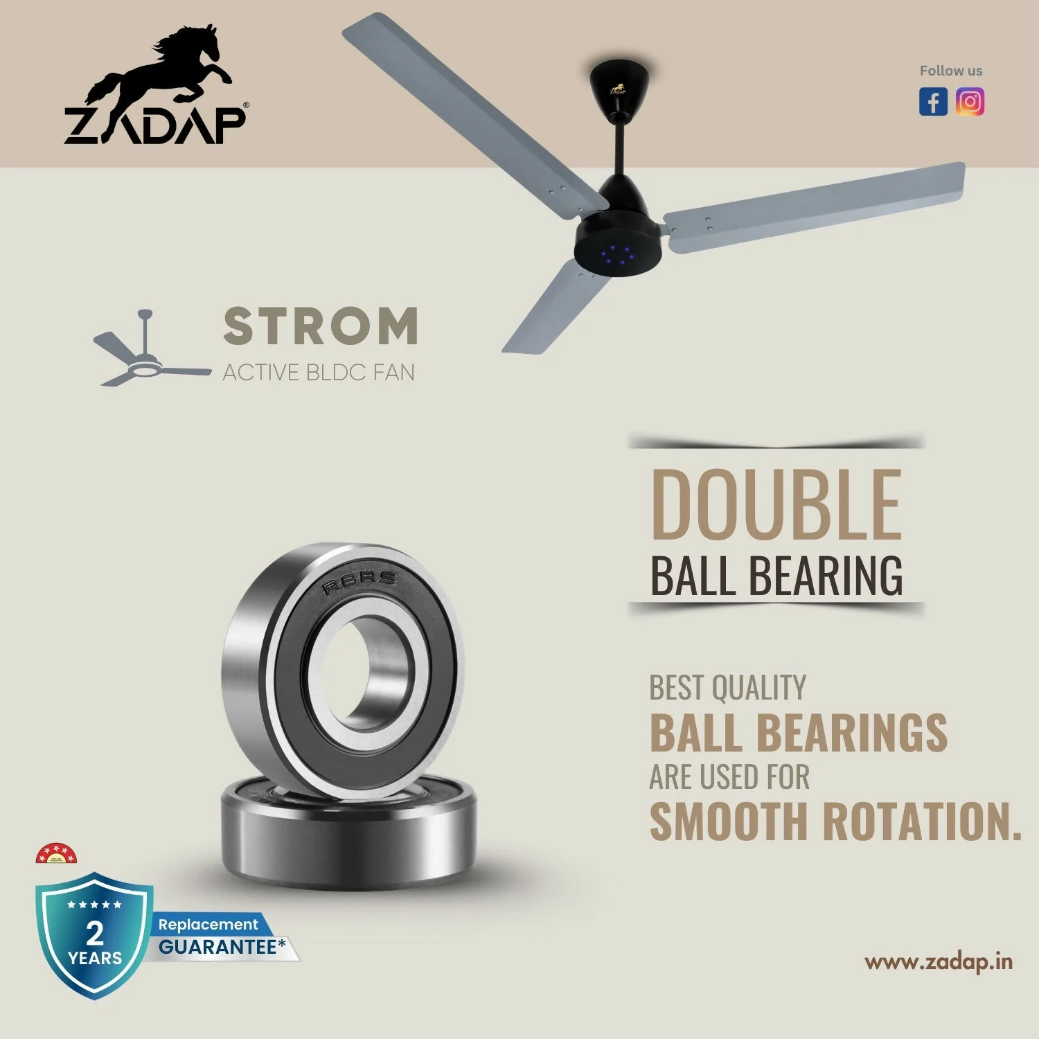 Zadap STROM 1200mm High Speed BLDC Ceiling Fan with Remote(Gray) - Image 7