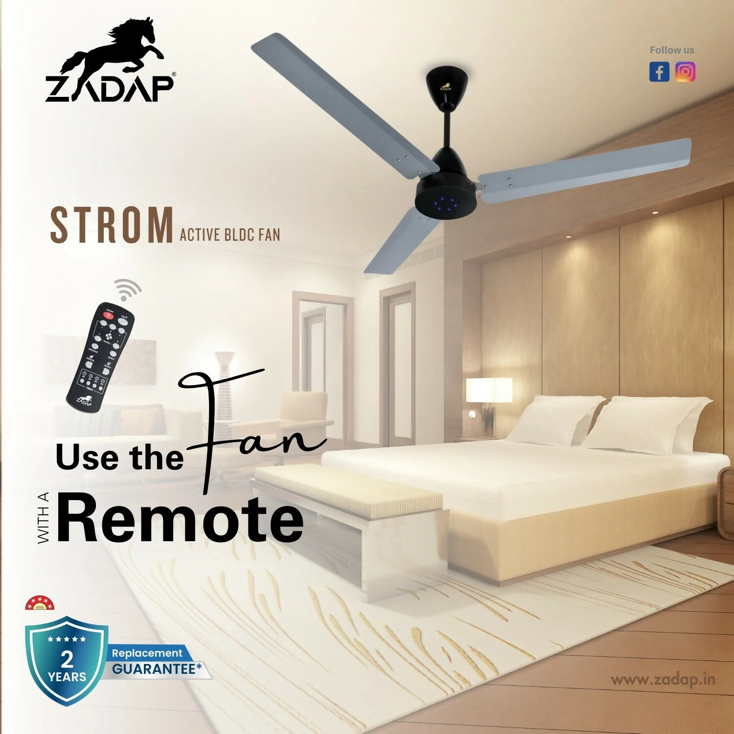 Zadap STROM 900mm High Speed BLDC Ceiling Fan with Remote(Gray) - Image 3