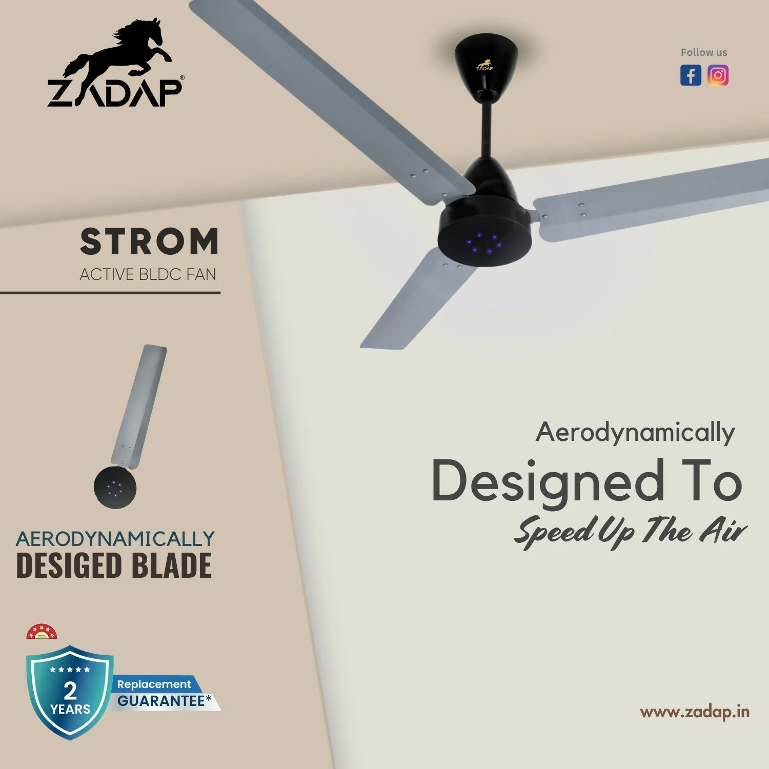 Zadap STROM 900mm High Speed BLDC Ceiling Fan with Remote(Gray) - Image 5