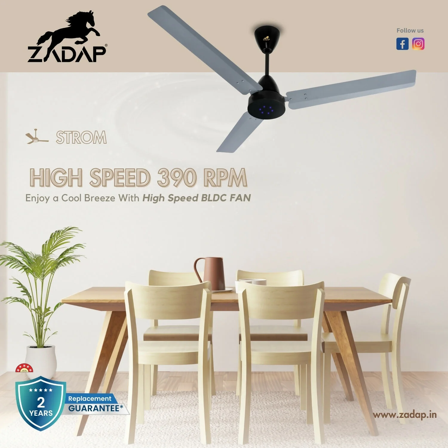 Zadap STROM 900mm High Speed BLDC Ceiling Fan with Remote(Gray) - Image 8