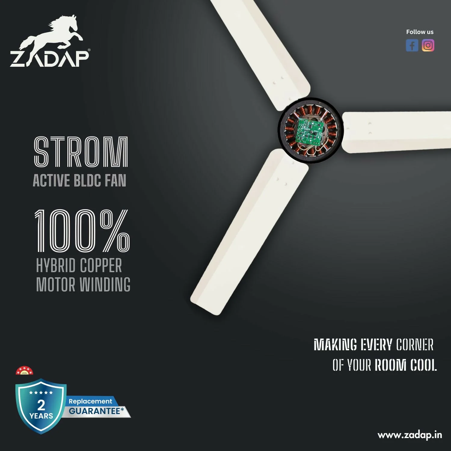 Zadap STROM 1200mm High Speed BLDC Ceiling Fan with Remote (Ivory) - Image 8