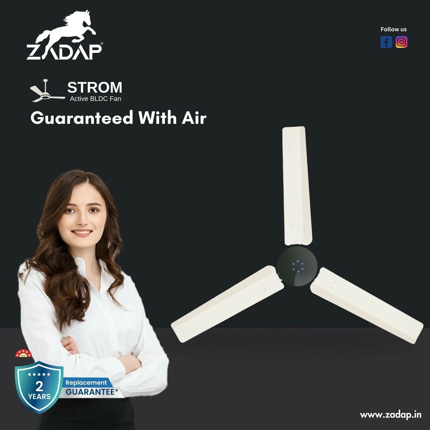 Zadap STROM 900mm High Speed BLDC Ceiling Fan with Remote (Ivory) - Image 2