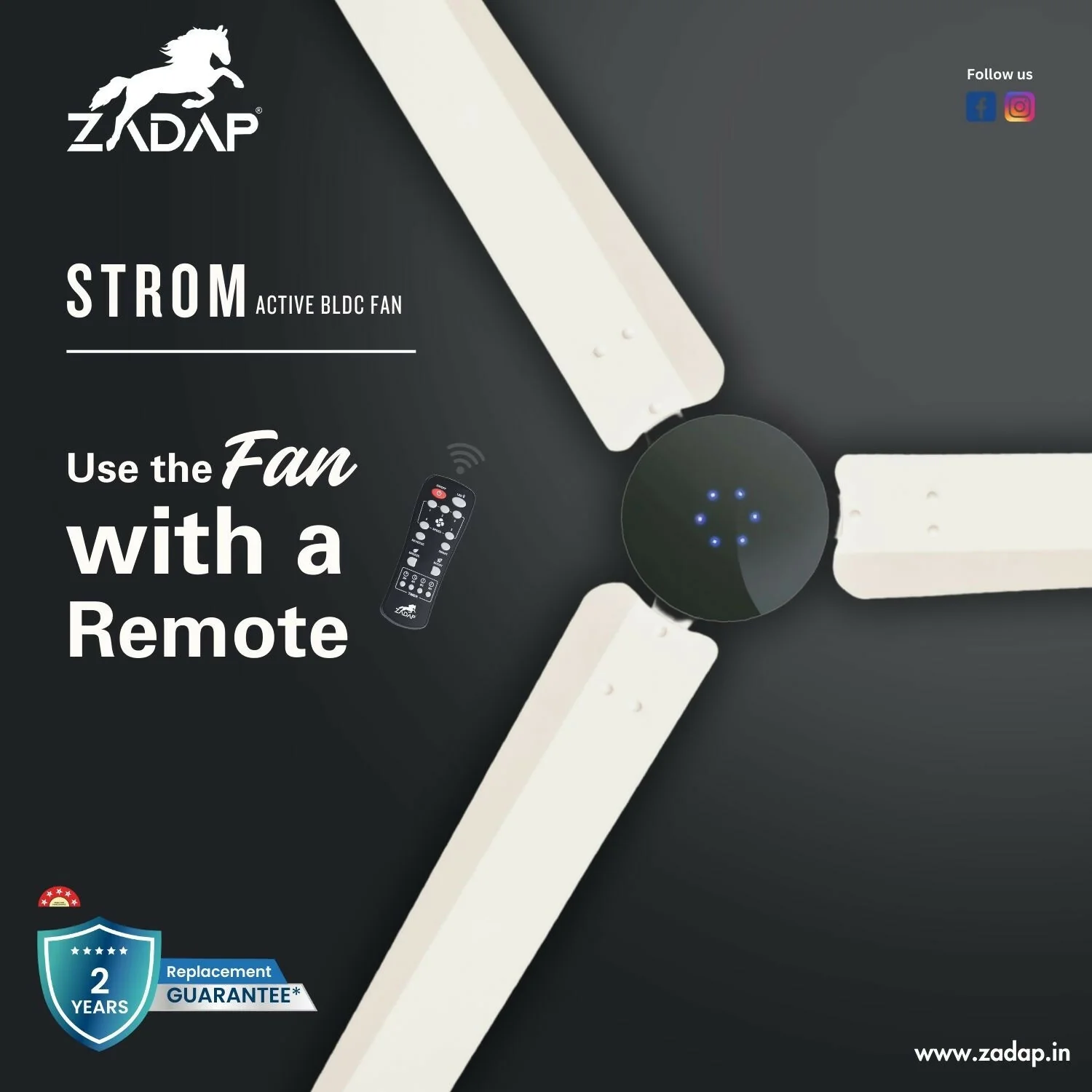 Zadap STROM 900mm High Speed BLDC Ceiling Fan with Remote (Ivory) - Image 3