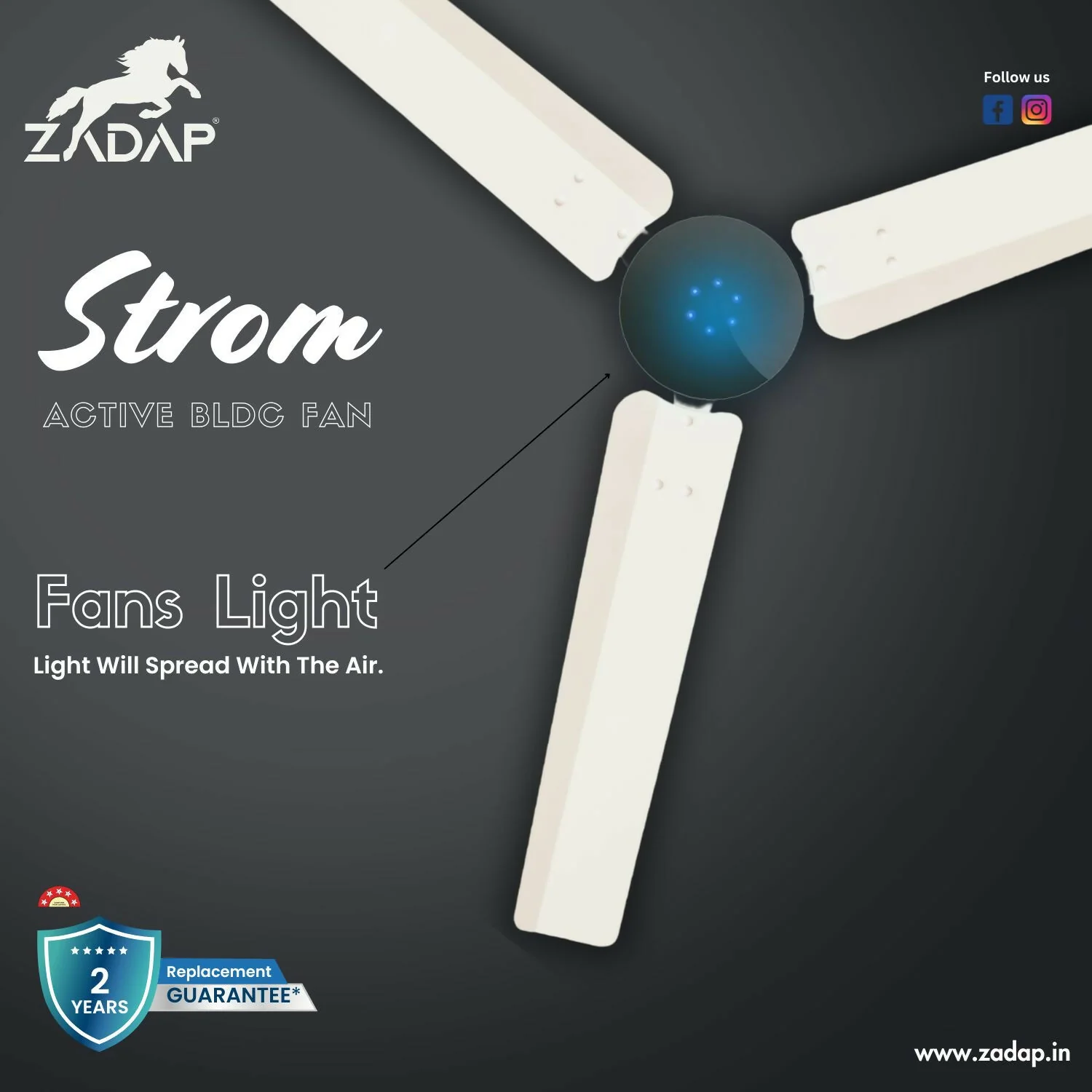 Zadap STROM 900mm High Speed BLDC Ceiling Fan with Remote (Ivory) - Image 6