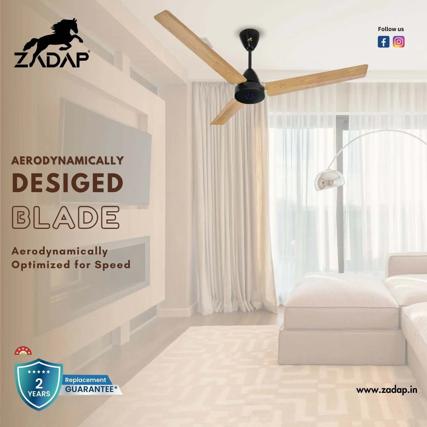 Zadap STROM 1200mm High Speed BLDC Ceiling Fan with Remote(Light Wooden) - Image 5
