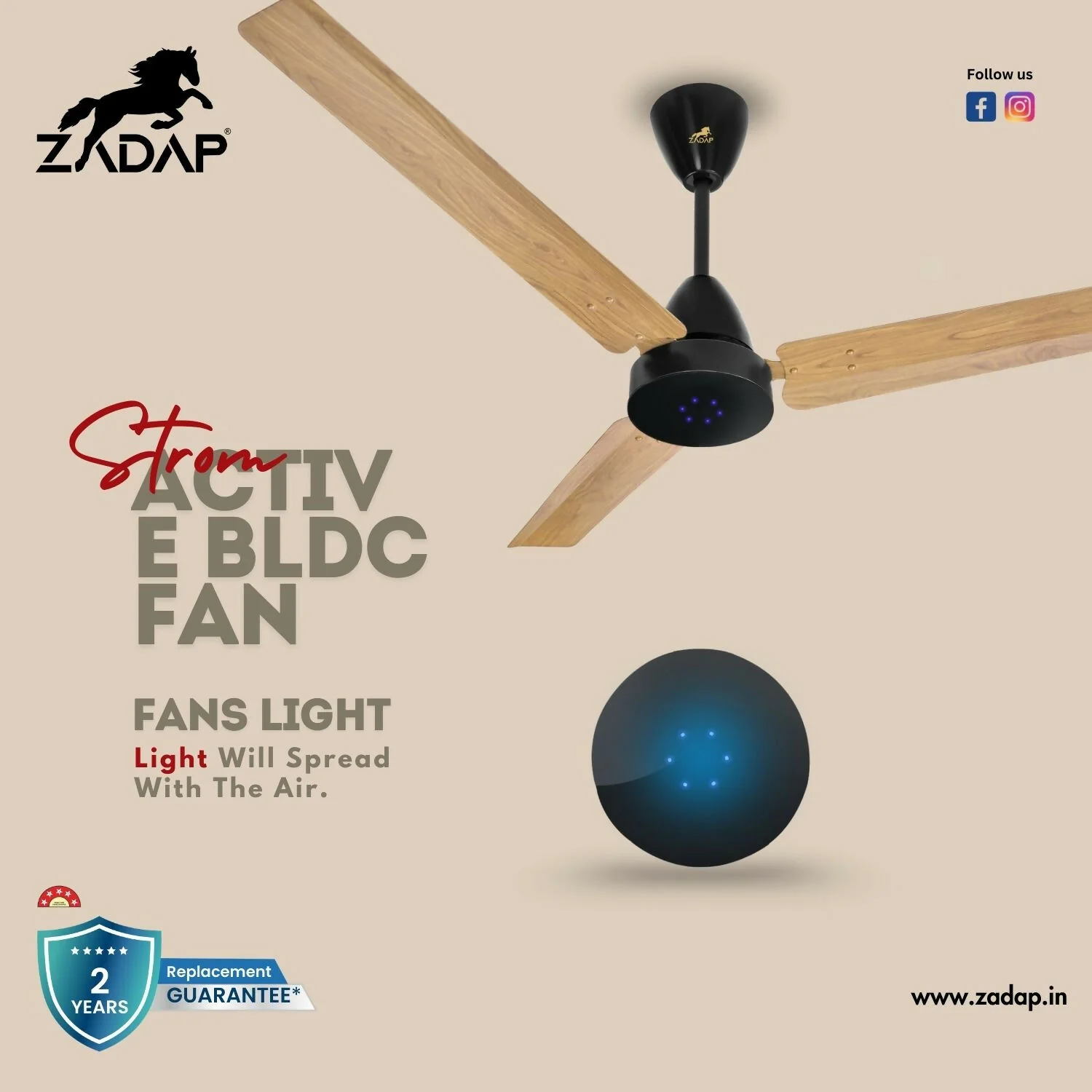 Zadap STROM 1200mm High Speed BLDC Ceiling Fan with Remote(Light Wooden) - Image 6