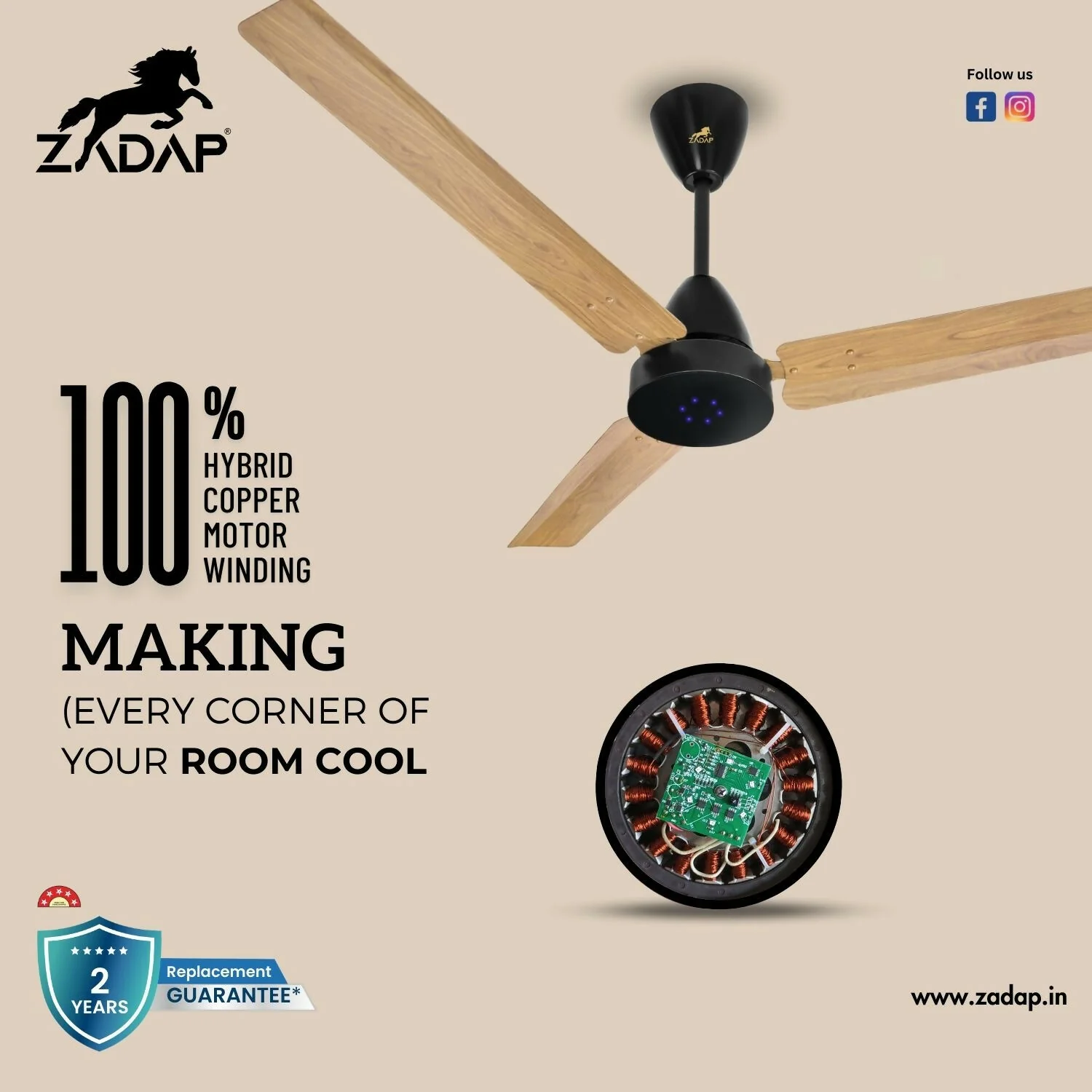 Zadap STROM 1200mm High Speed BLDC Ceiling Fan with Remote(Light Wooden) - Image 8