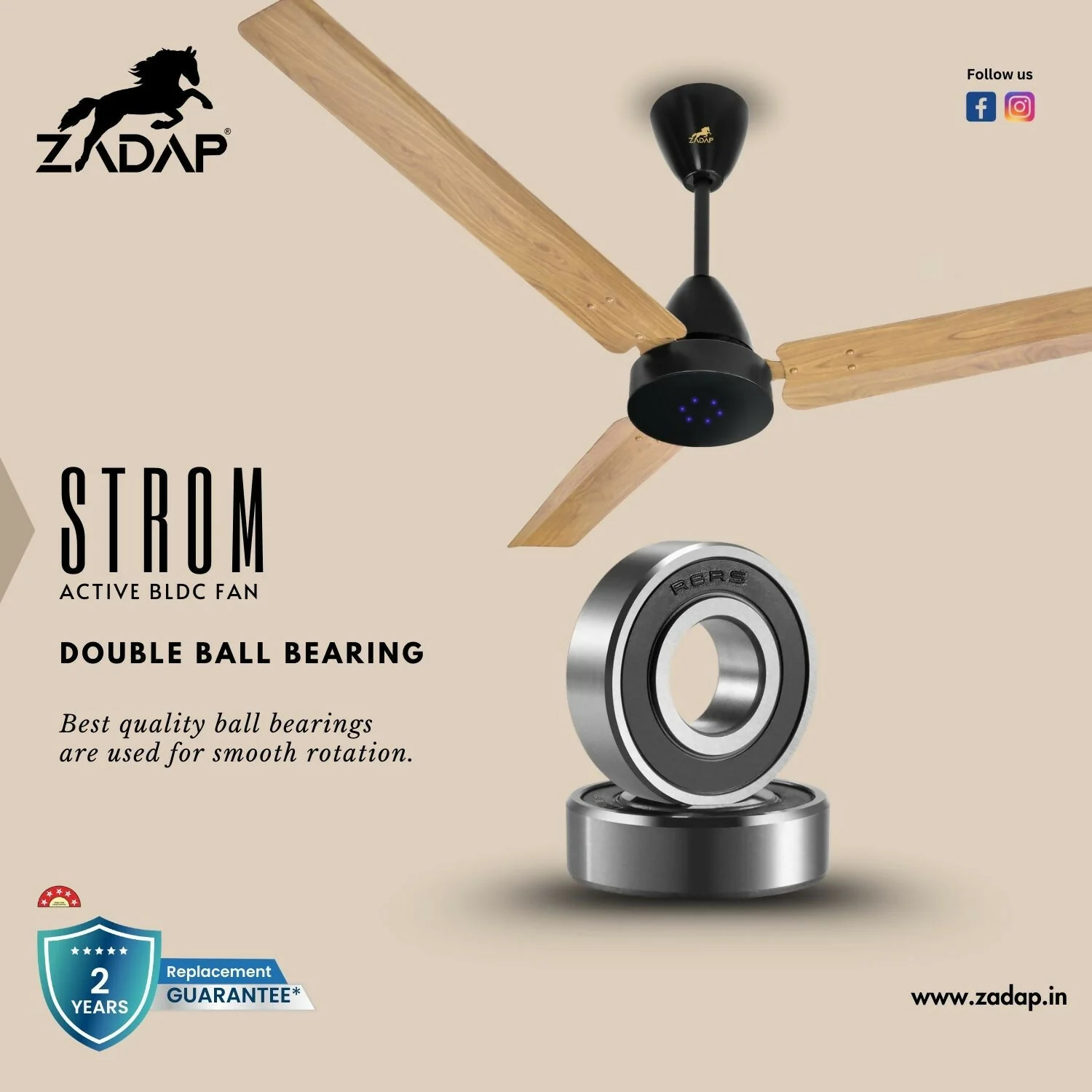 Zadap STROM 900mm High Speed BLDC Ceiling Fan with Remote(Light Wooden) - Image 7