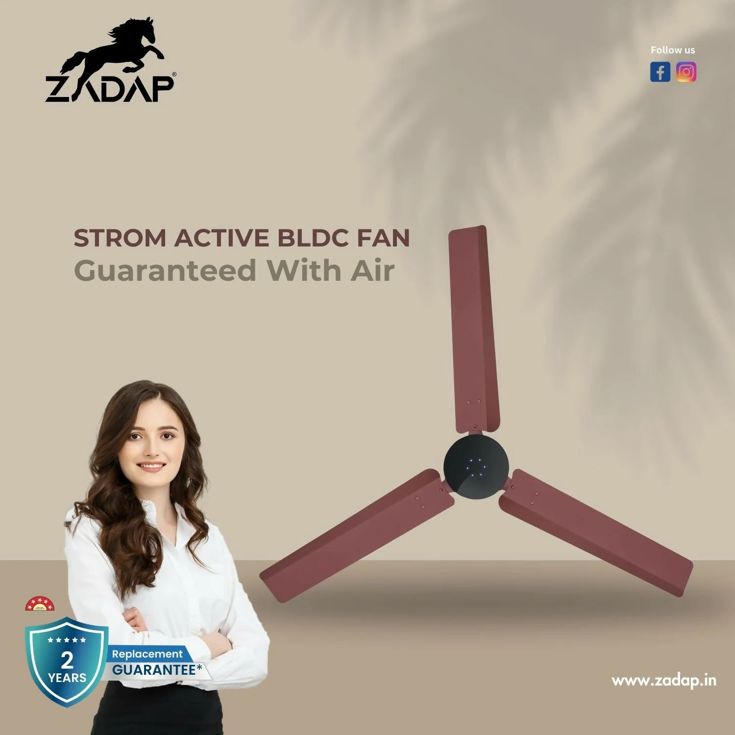 Zadap STROM 1200mm High Speed BLDC Ceiling Fan with Remote(Matt Brown) - Image 2