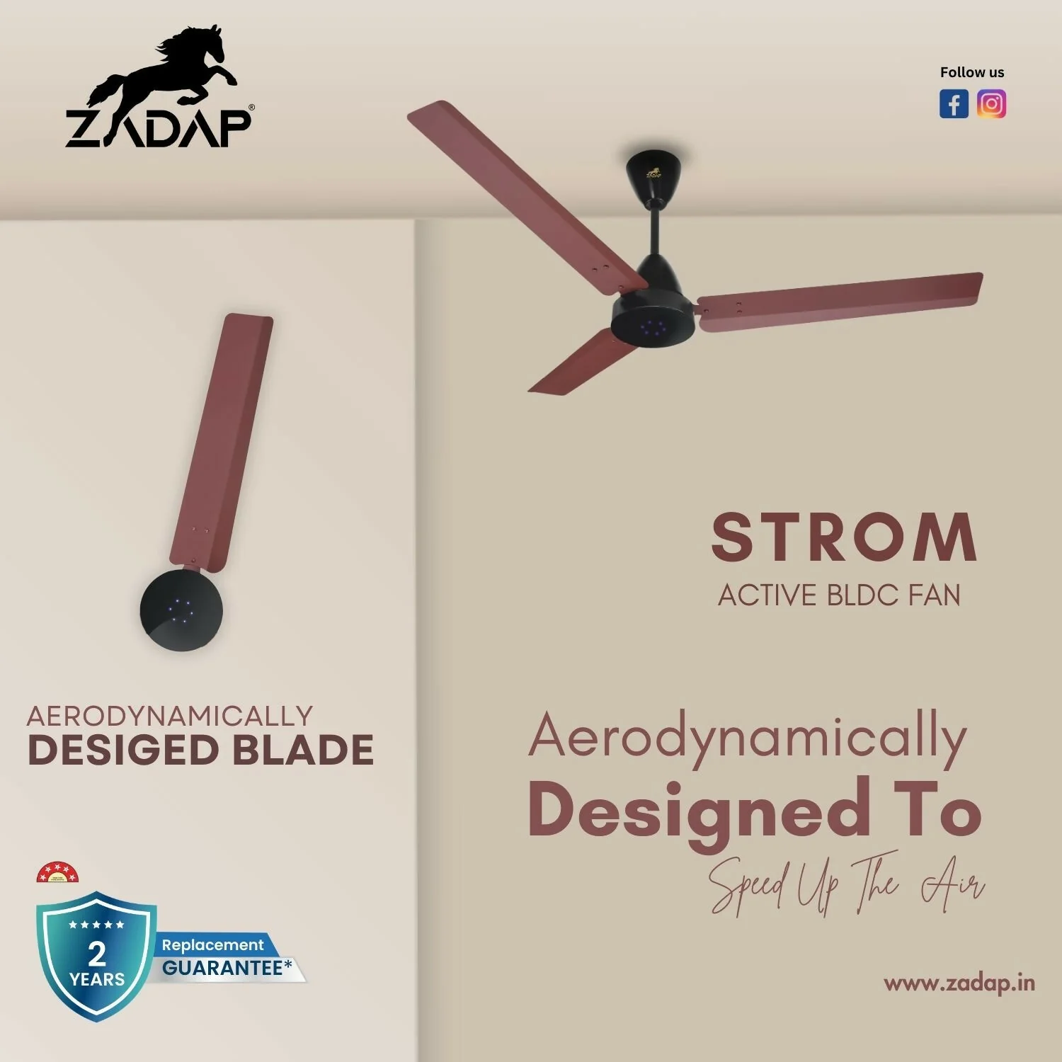 Zadap STROM 900mm High Speed BLDC Ceiling Fan with Remote(Matt Brown) - Image 5