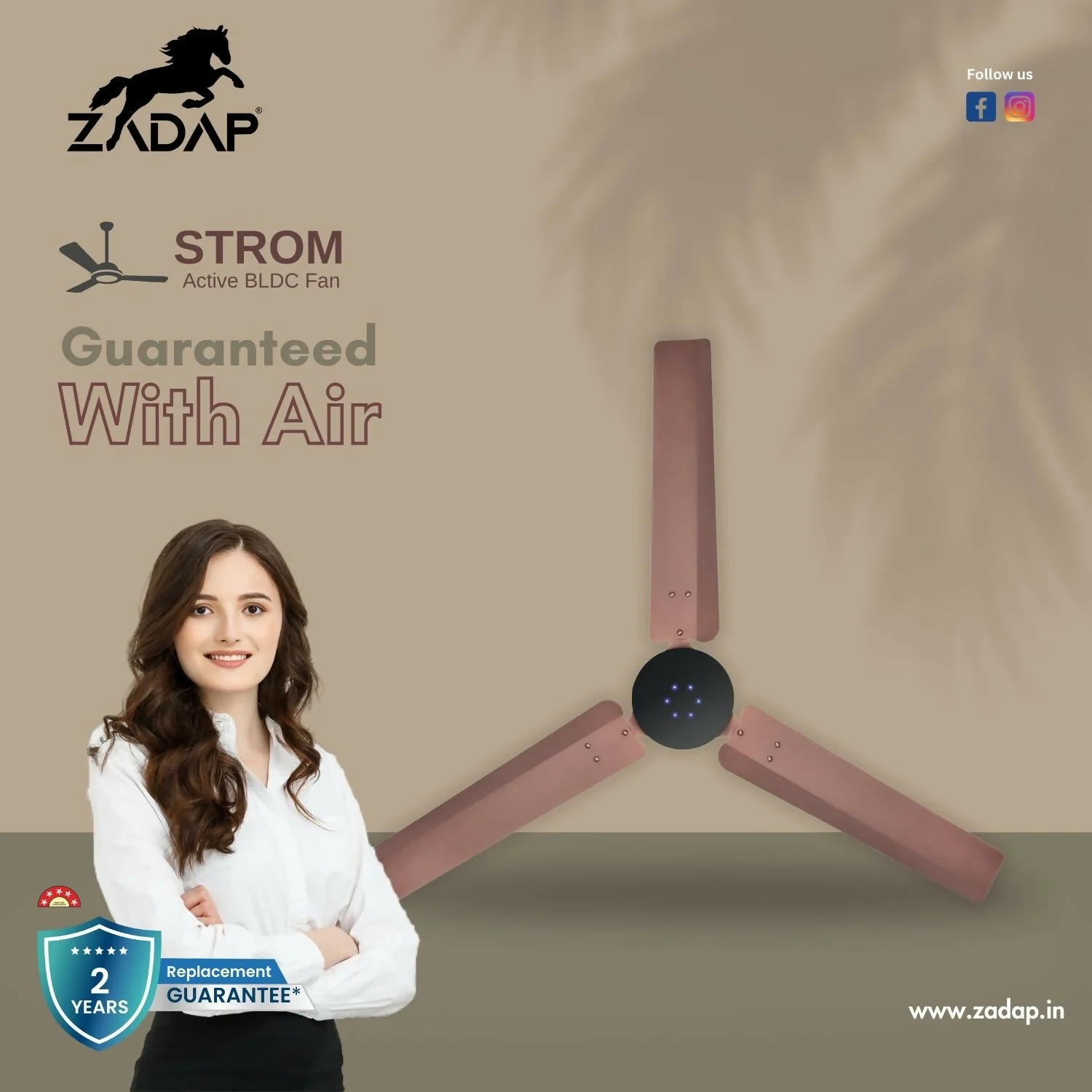 Zadap STROM 900mm High Speed BLDC Ceiling Fan with Remote(Red Copper) - Image 2