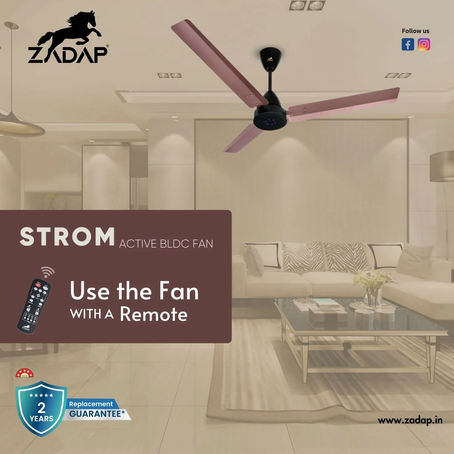 Zadap STROM 900mm High Speed BLDC Ceiling Fan with Remote(Red Copper) - Image 3