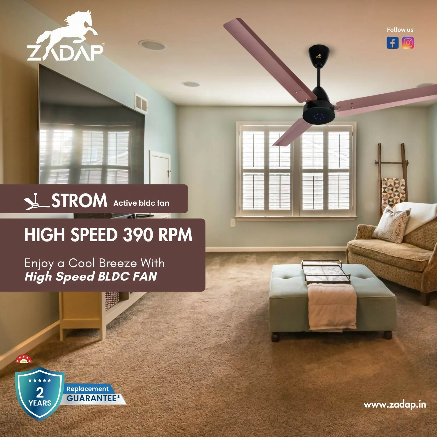 Zadap STROM 900mm High Speed BLDC Ceiling Fan with Remote(Red Copper) - Image 8