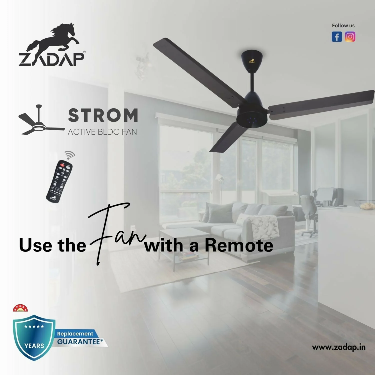 Zadap STROM 1200mm High Speed BLDC Ceiling Fan with Remote(Smoke Brown) - Image 3