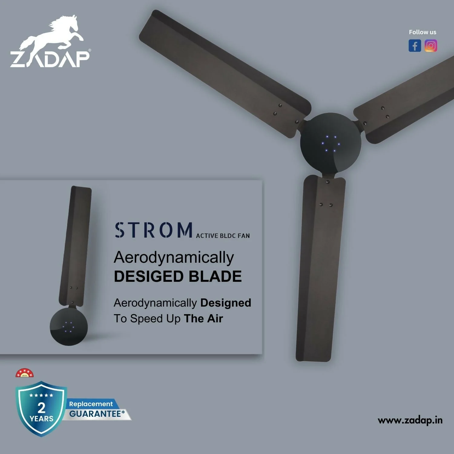 Zadap STROM 1200mm High Speed BLDC Ceiling Fan with Remote(Smoke Brown) - Image 5