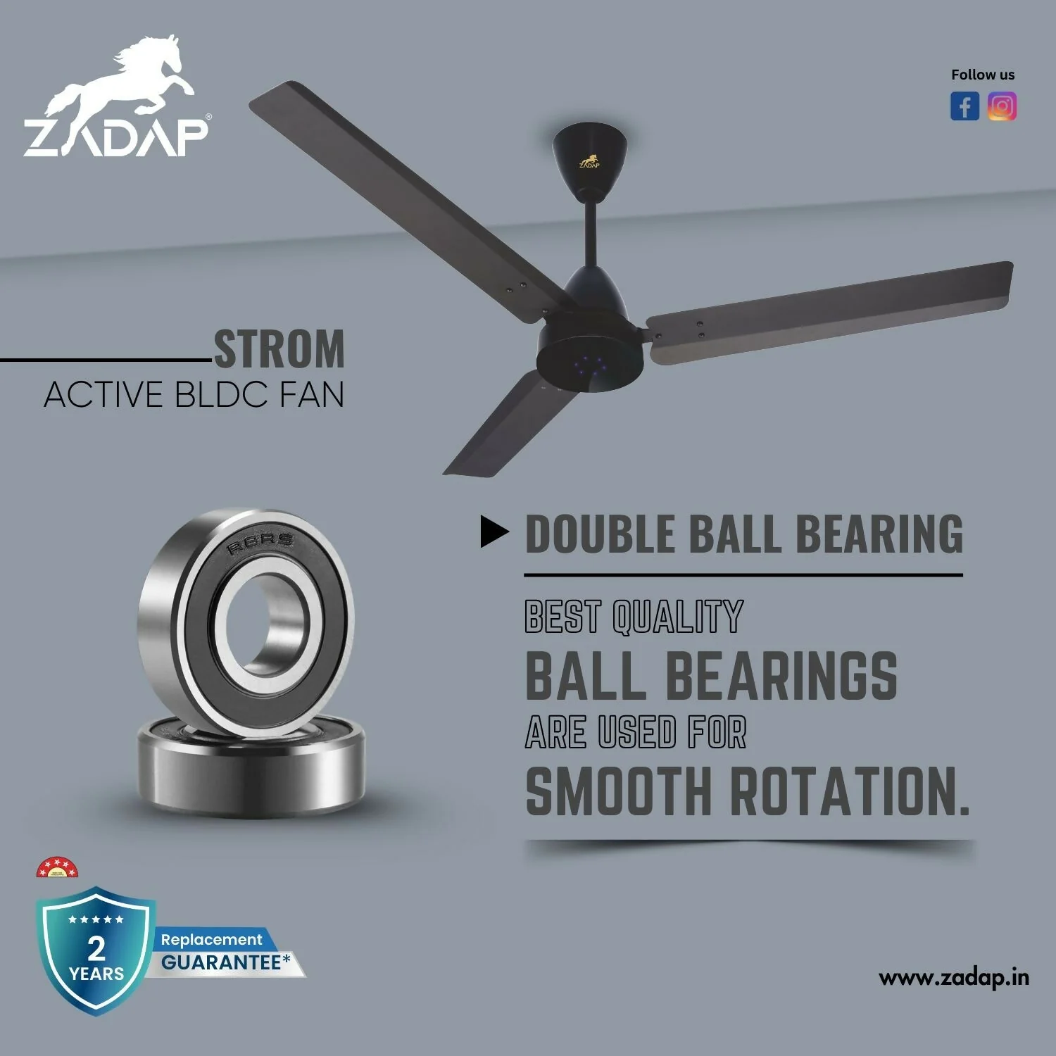 Zadap STROM 1200mm High Speed BLDC Ceiling Fan with Remote(Smoke Brown) - Image 7