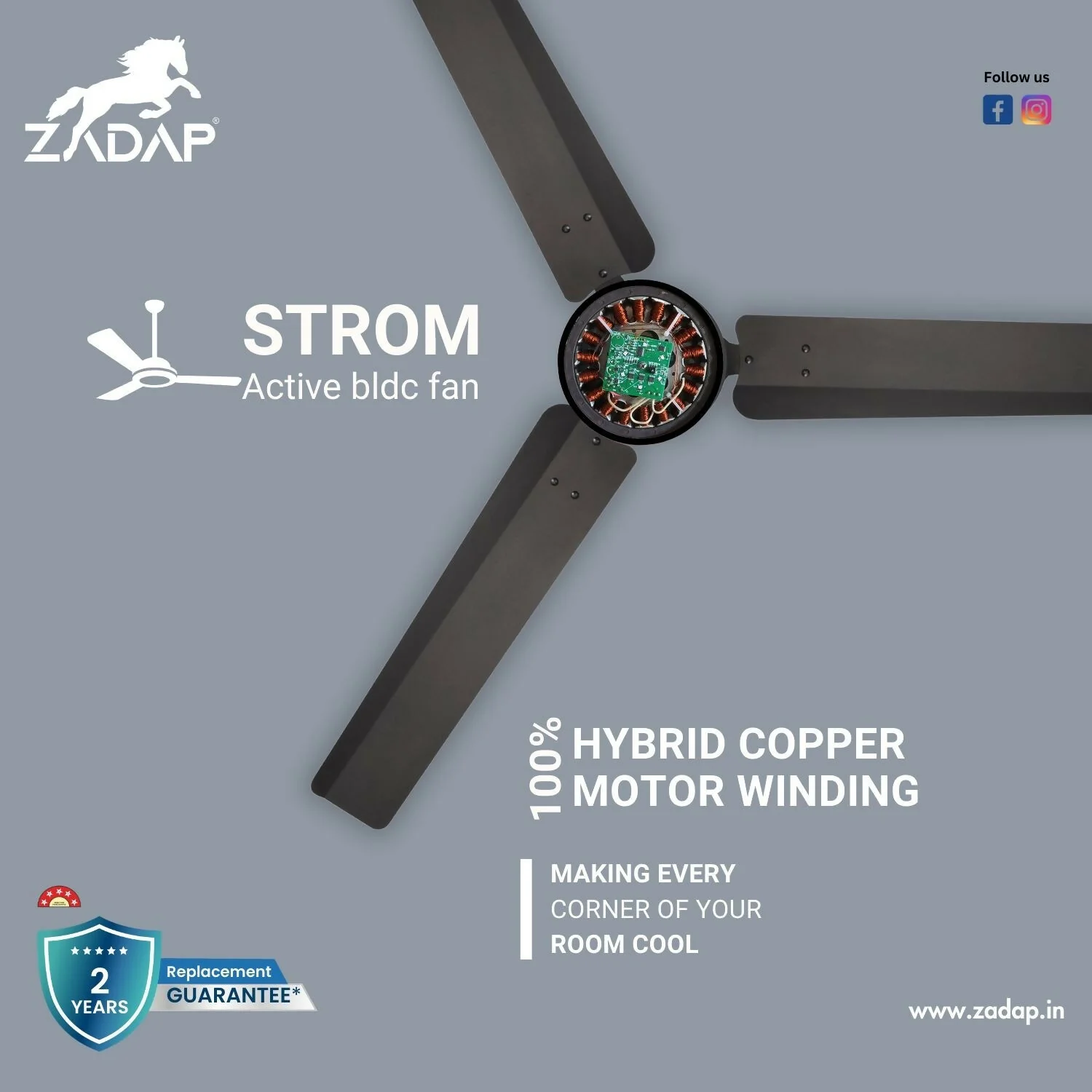 Zadap STROM 1200mm High Speed BLDC Ceiling Fan with Remote(Smoke Brown) - Image 8