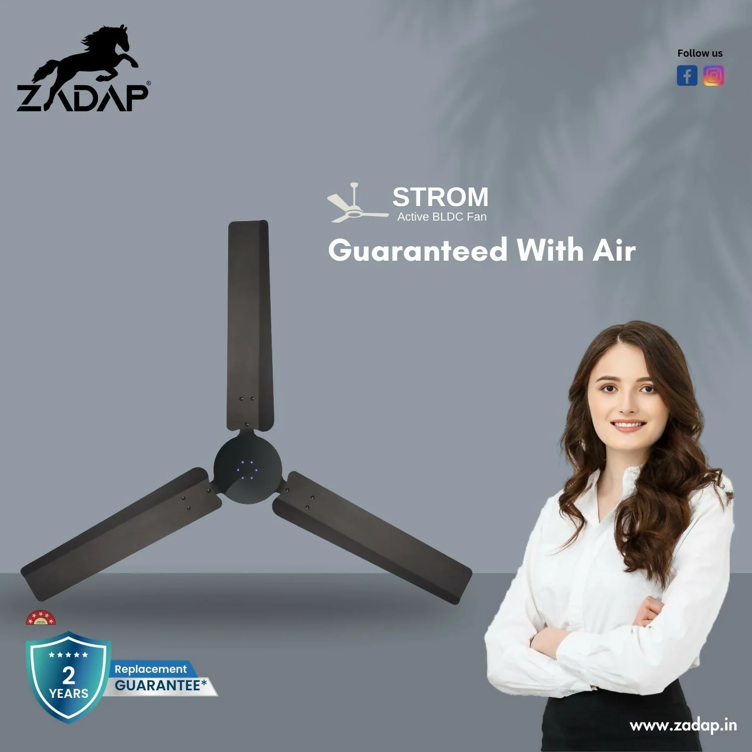 Zadap STROM 900mm High Speed BLDC Ceiling Fan with Remote(Smoke Brown) - Image 2