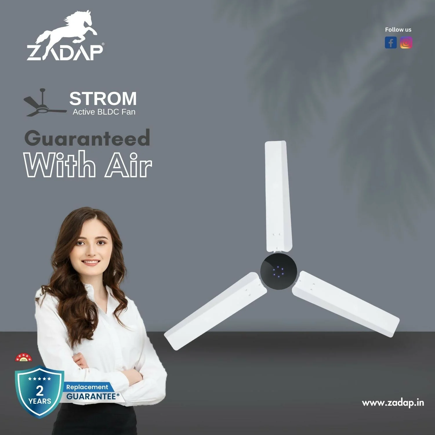 Zadap STROM 1200mm High Speed BLDC Ceiling Fan with Remote(White) - Image 2