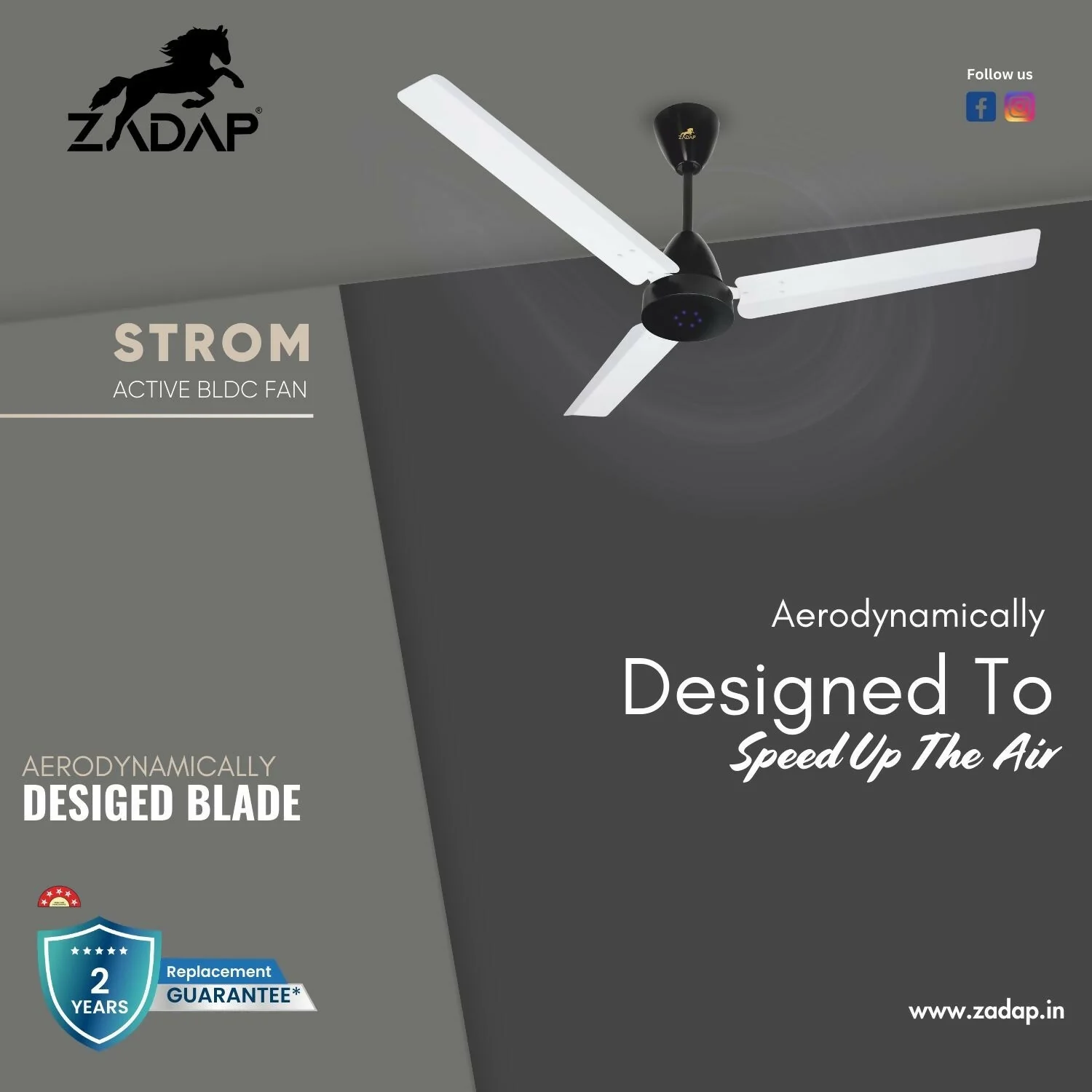 Zadap STROM 1200mm High Speed BLDC Ceiling Fan with Remote(White) - Image 5
