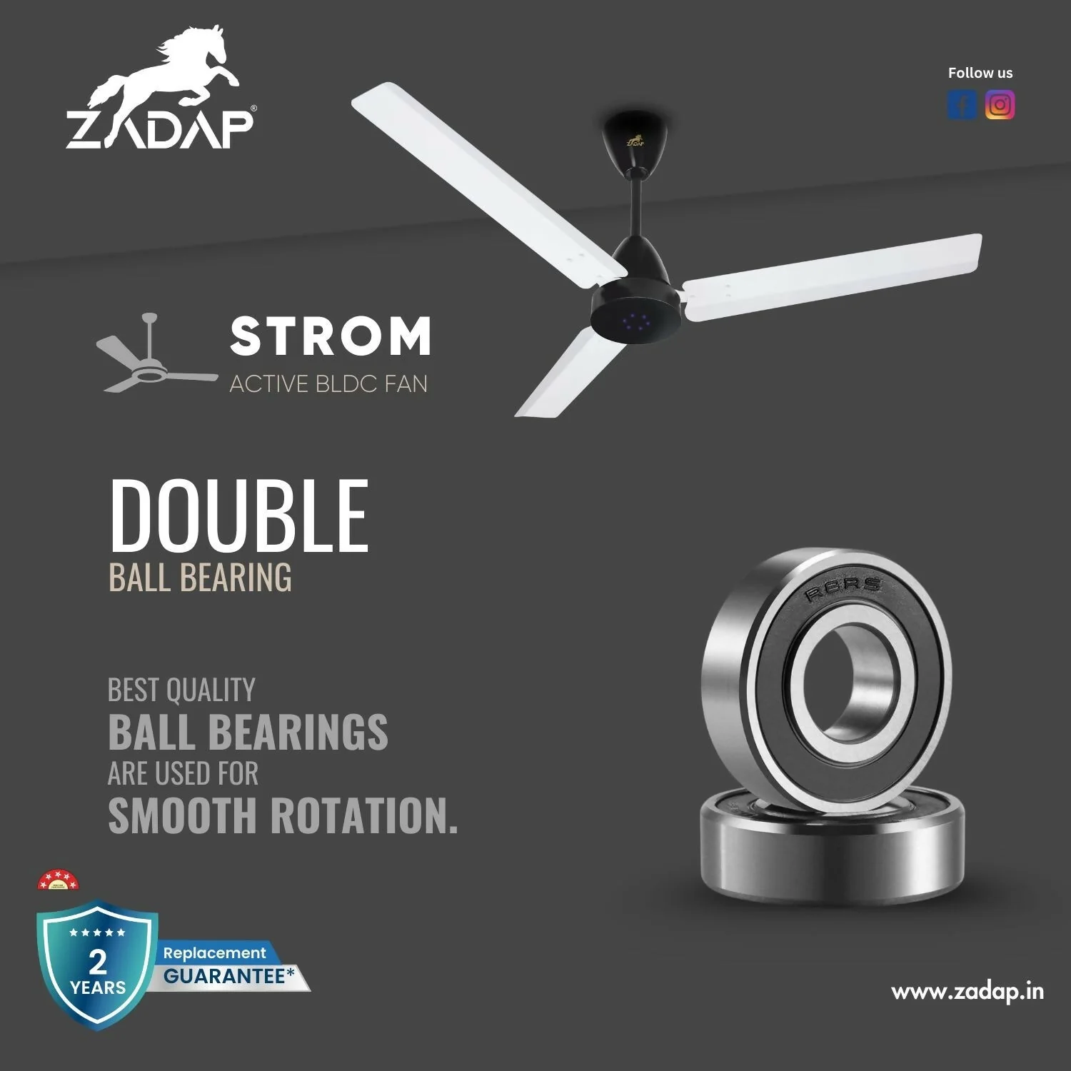 Zadap STROM 1200mm High Speed BLDC Ceiling Fan with Remote(White) - Image 7