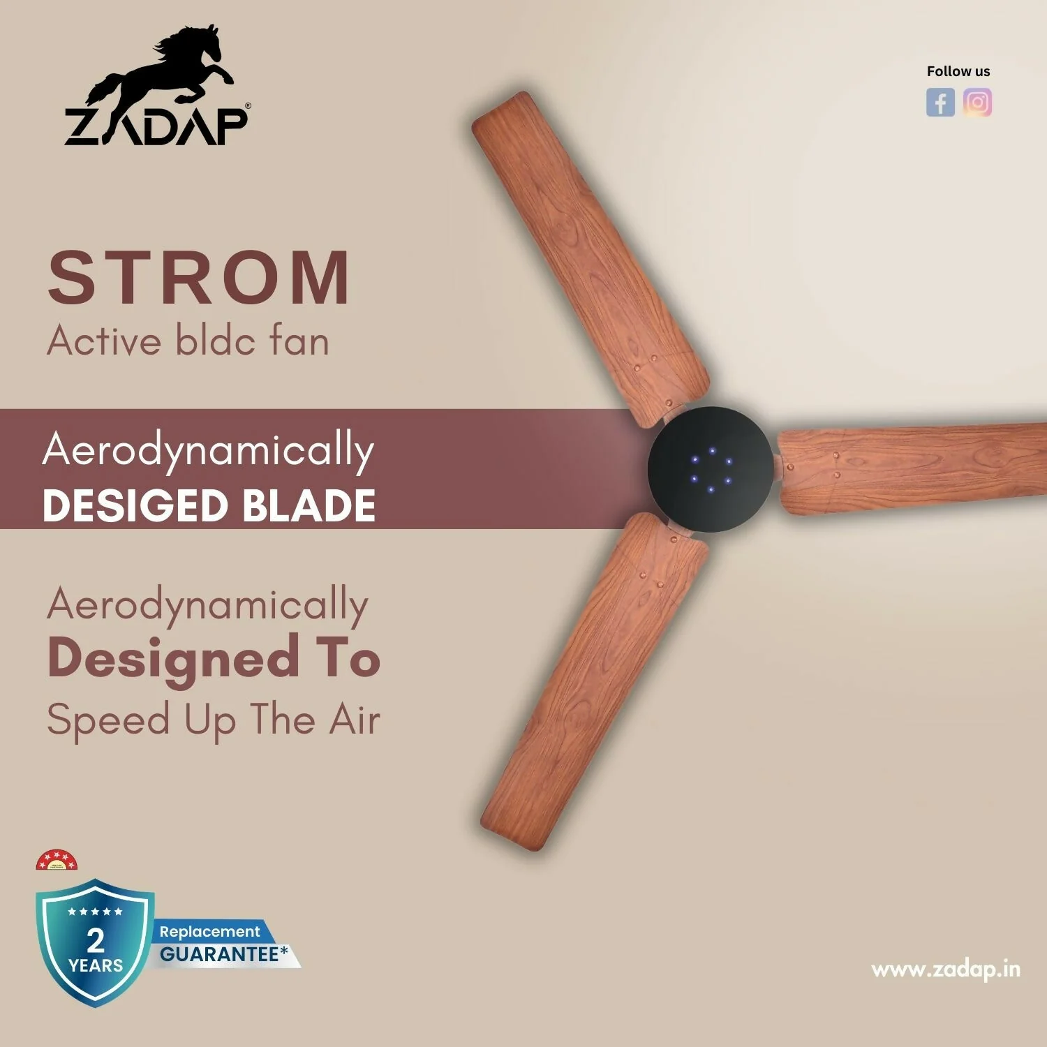 Zadap STROM 1200mm High Speed BLDC Ceiling Fan with Remote(Wooden) - Image 5