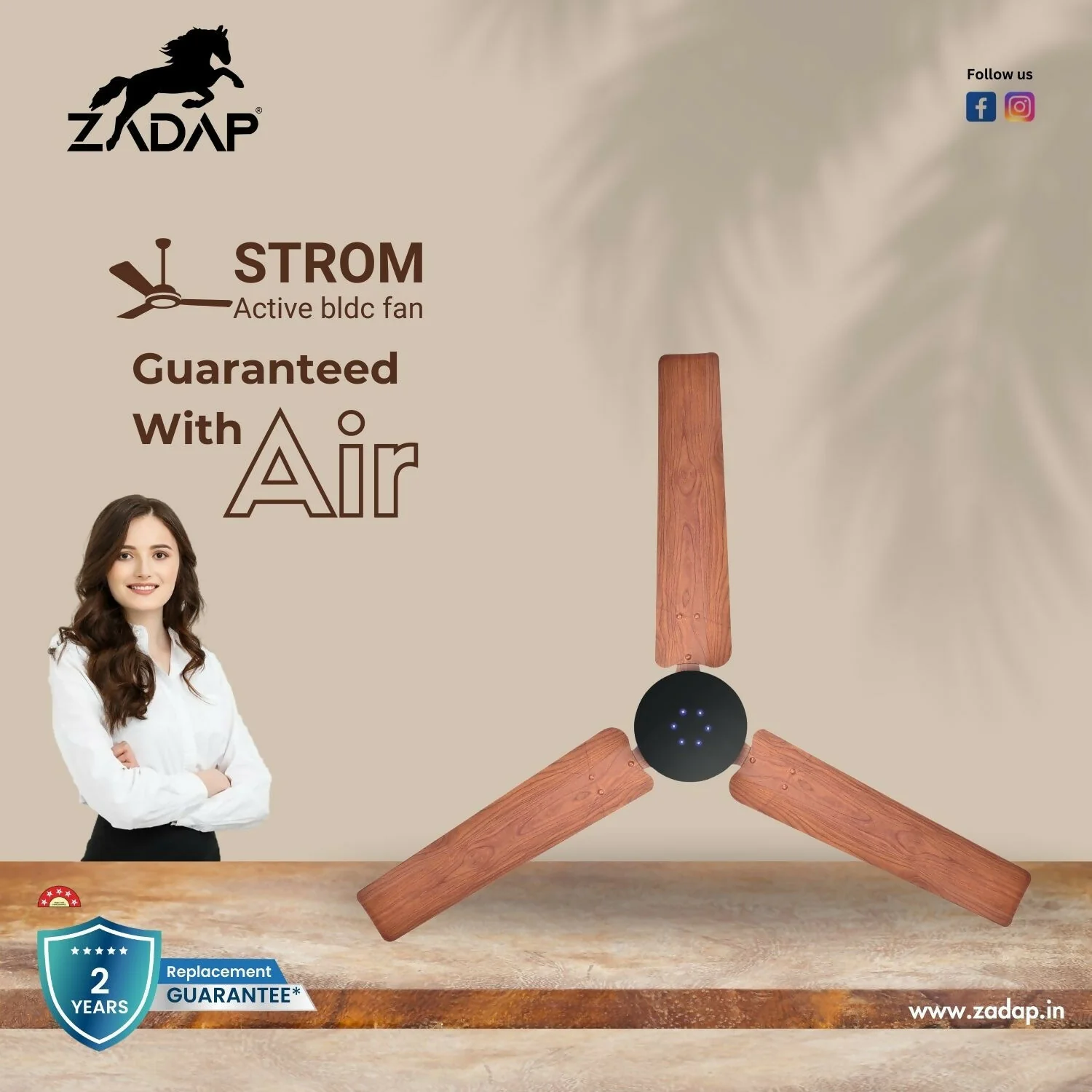 Zadap STROM 900mm High Speed BLDC Ceiling Fan with Remote(Wooden) - Image 2