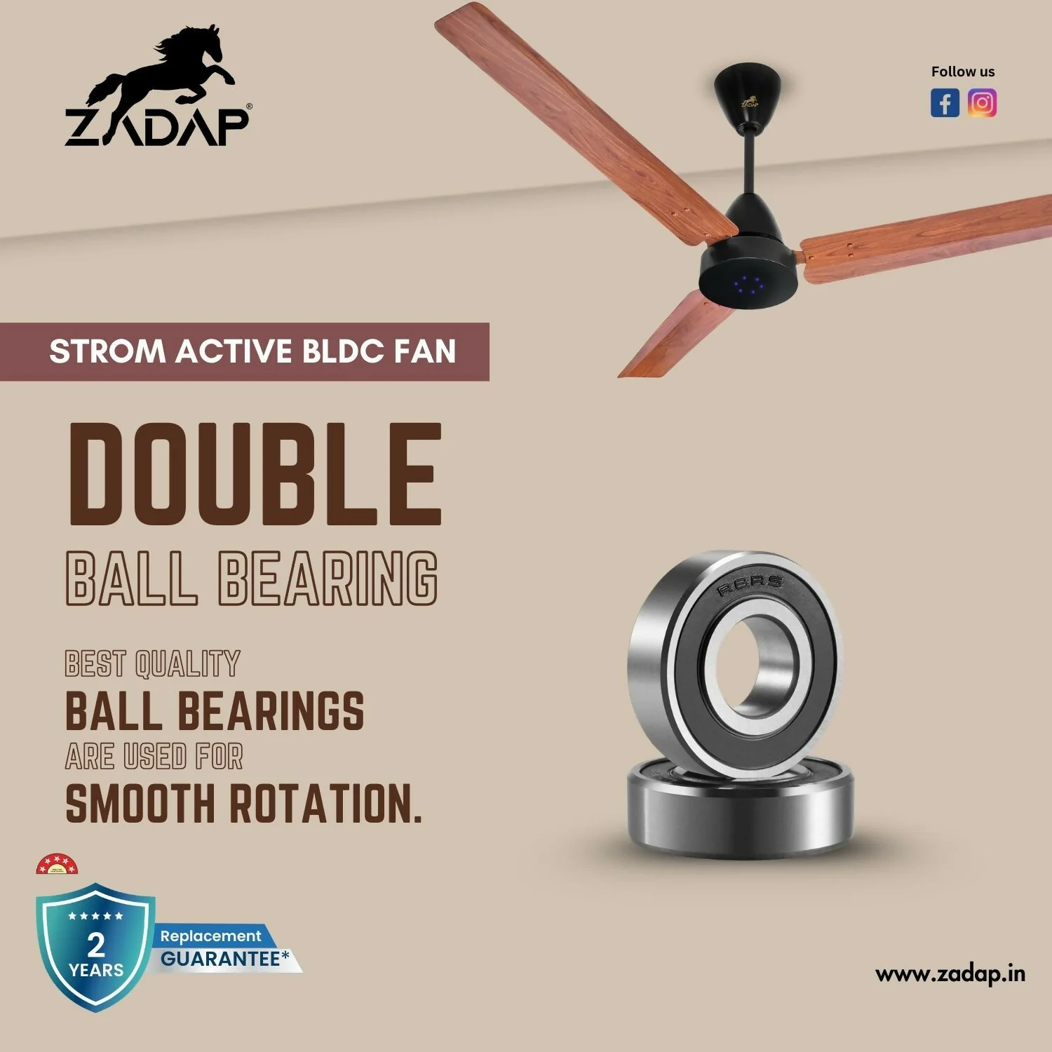 Zadap STROM 900mm High Speed BLDC Ceiling Fan with Remote(Wooden) - Image 7