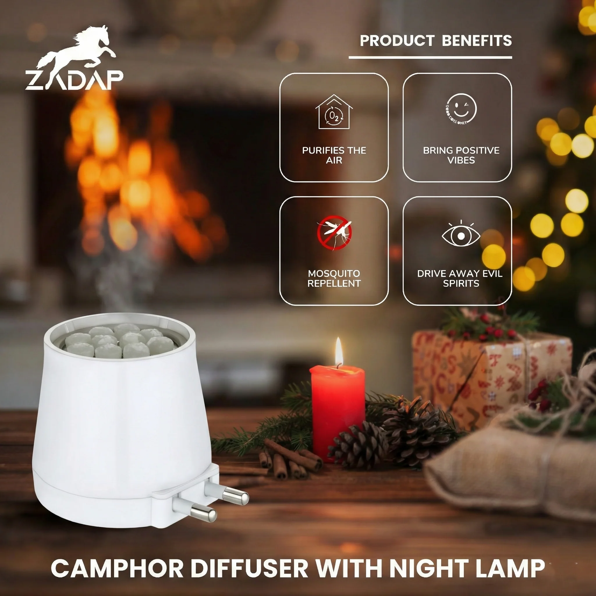 Zadap Wooden Kapoor Dani, Aroma Diffuser, Camphor Burner & Night Lamp - Image 2