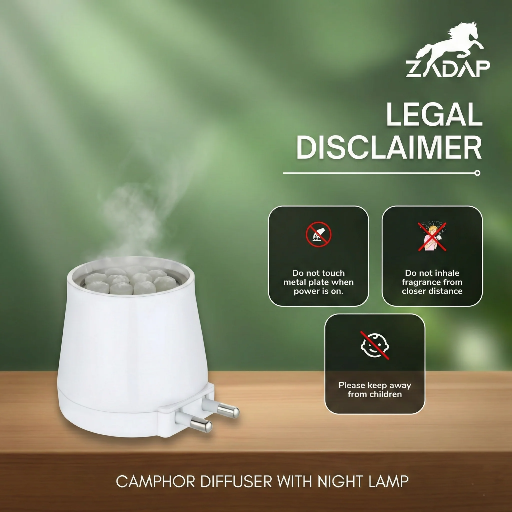 Zadap Wooden Kapoor Dani, Aroma Diffuser, Camphor Burner & Night Lamp - Image 3