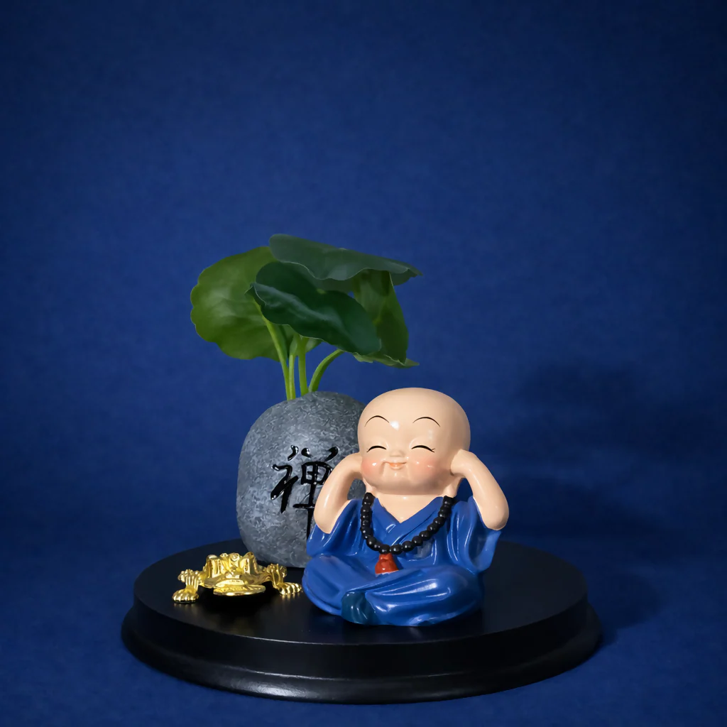 Zen Monk Showpiece with Lucky Money Frog & Mini Planter — Home & Office Decor(ANY COLOR) - Image 4