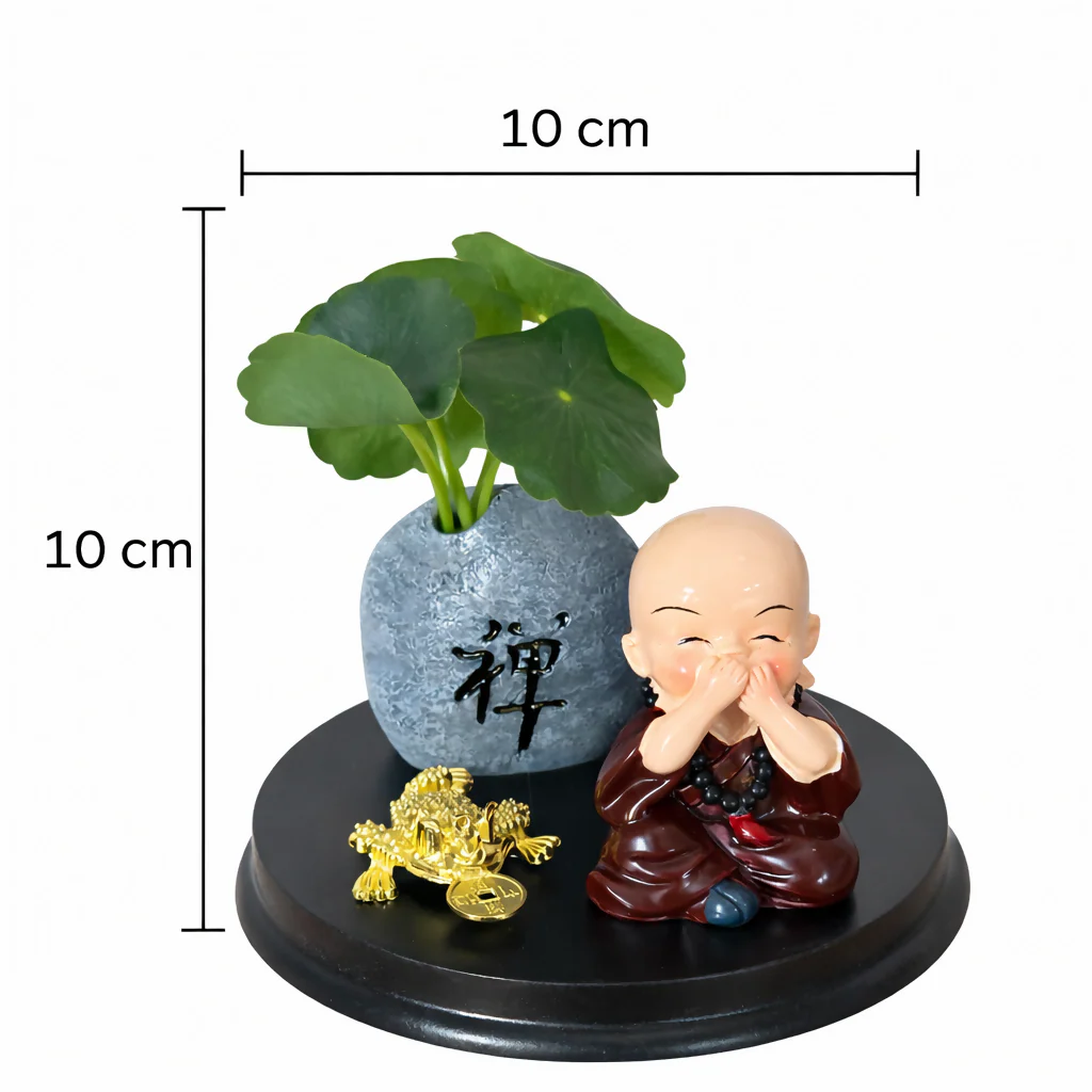 Zen Monk Showpiece with Lucky Money Frog & Mini Planter — Home & Office Decor(ANY COLOR) - Image 6