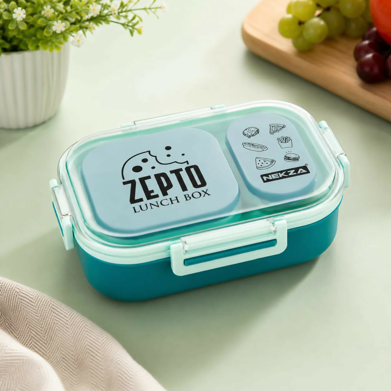 ZEPTO Premium 3-Compartment Bento Lunch Box with Leak-Proof Containers & Spoon - Image 3