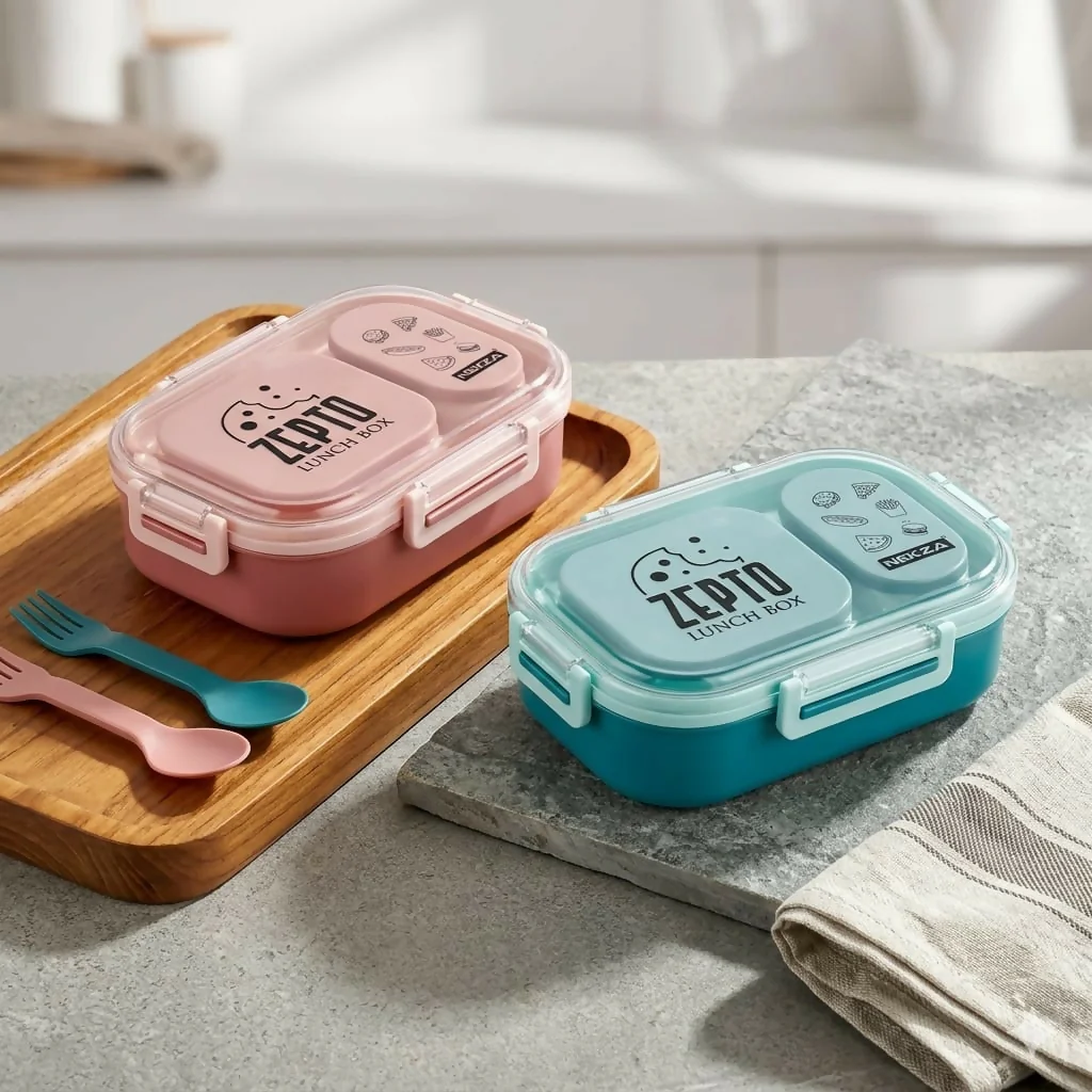 ZEPTO Premium 3-Compartment Bento Lunch Box with Leak-Proof Containers & Spoon - Image 5